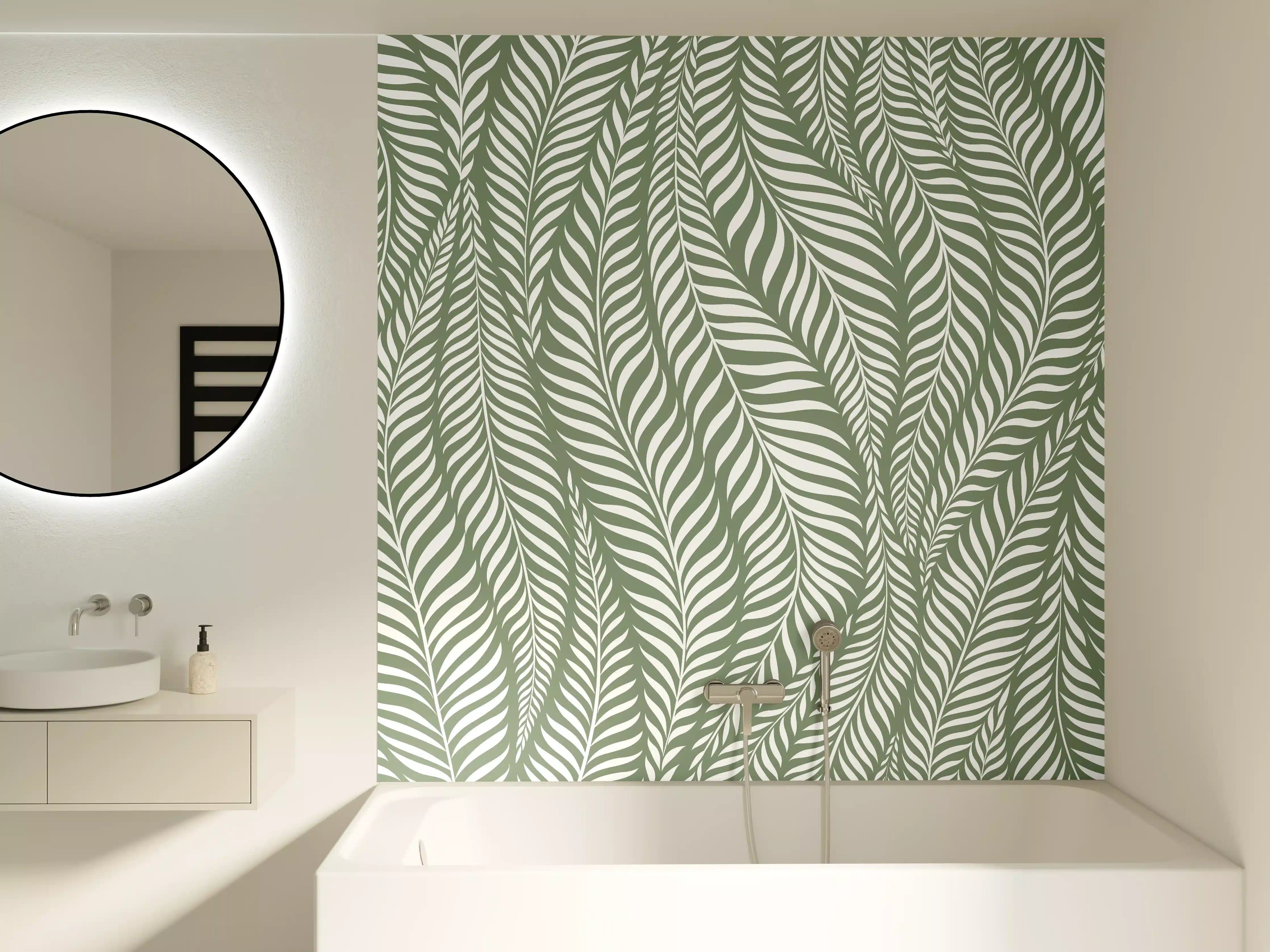 Badewannen-Rückwand - Grünes Blättermuster mit eleganter Linienführung