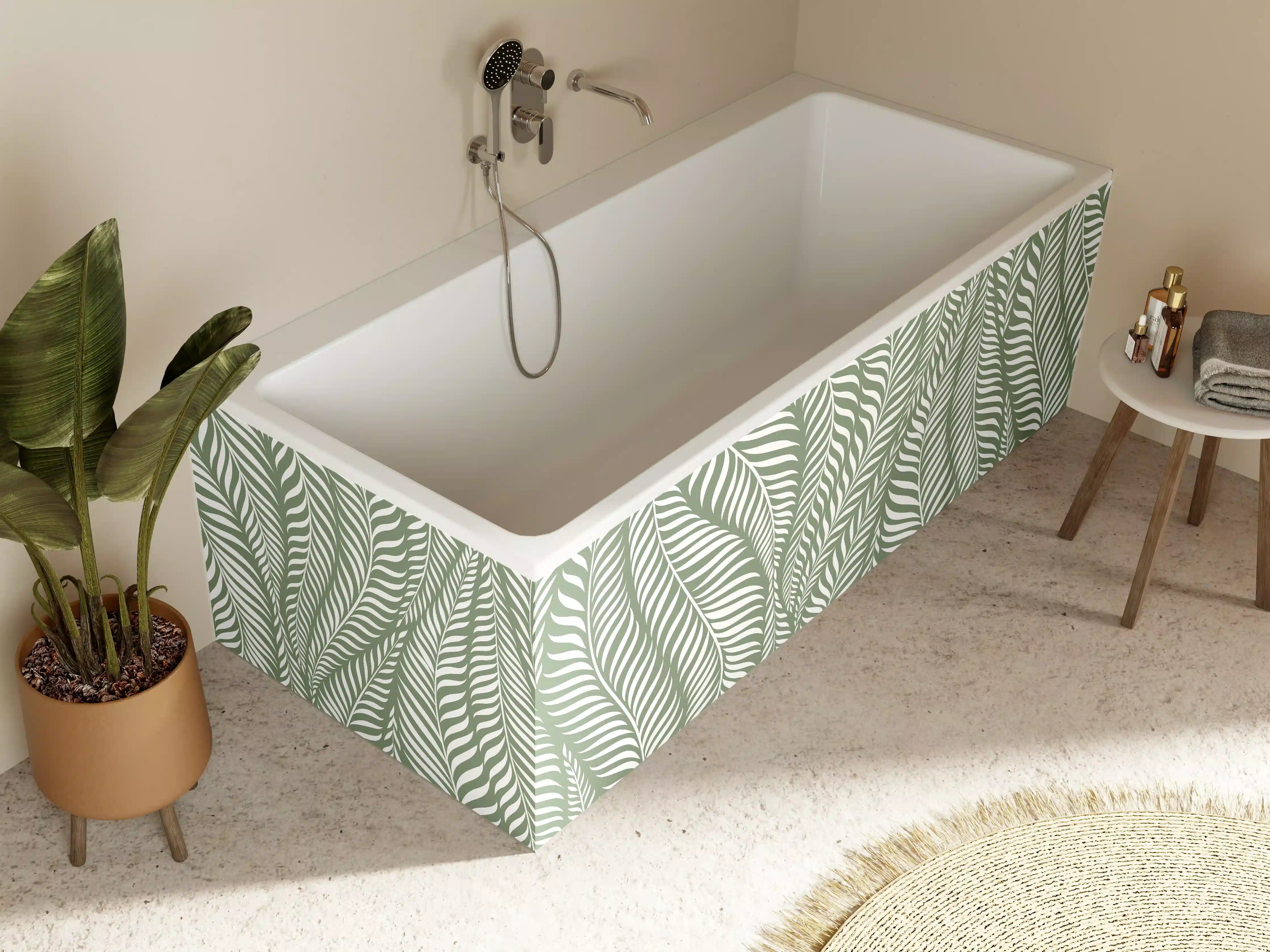 Badewannen-Rückwand - Grünes Blättermuster mit eleganter Linienführung