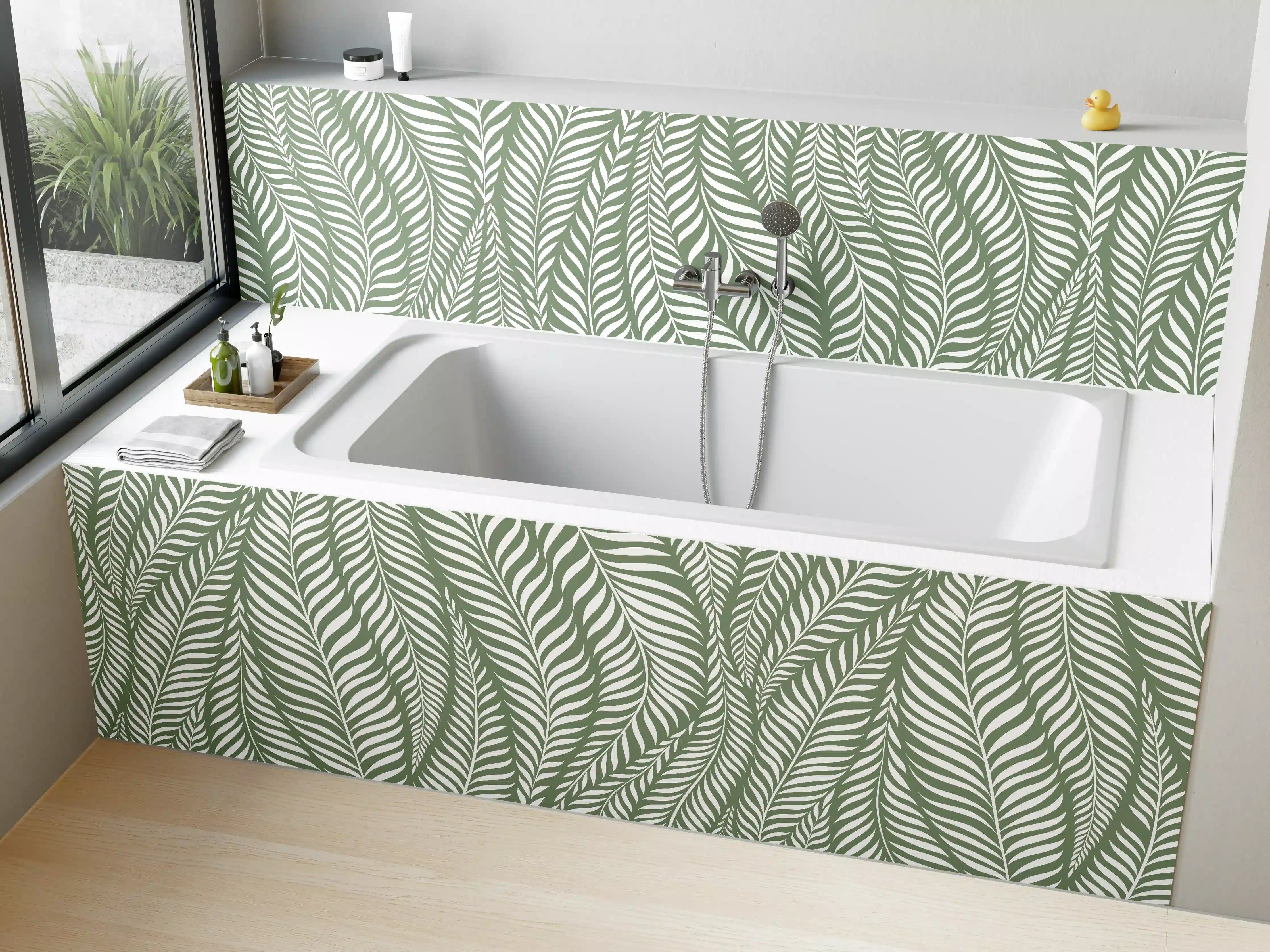 Badewannen-Rückwand - Grünes Blättermuster mit eleganter Linienführung
