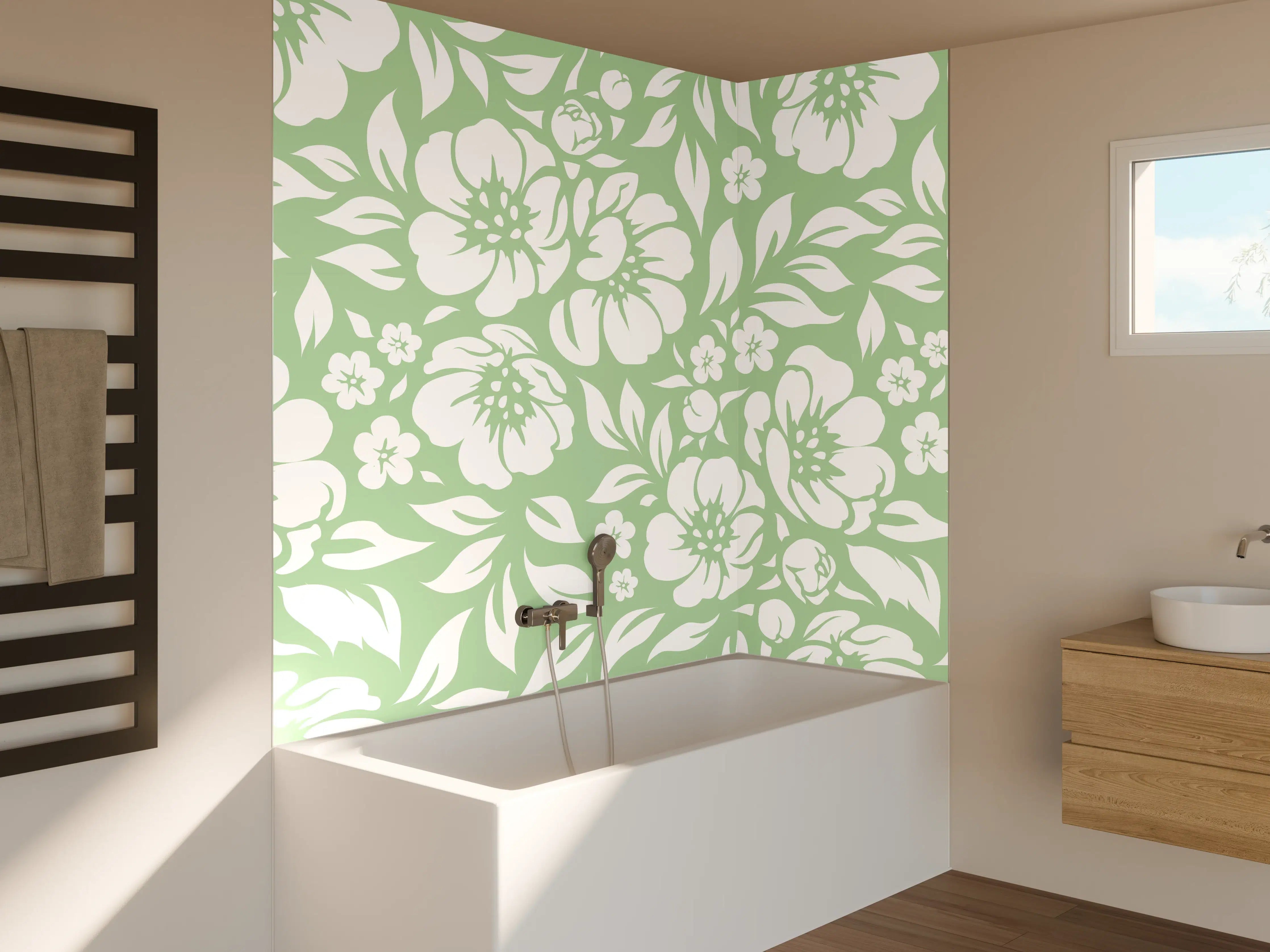 Badewannen-Rückwand - Grünes Blumenmuster mit Naturdetails