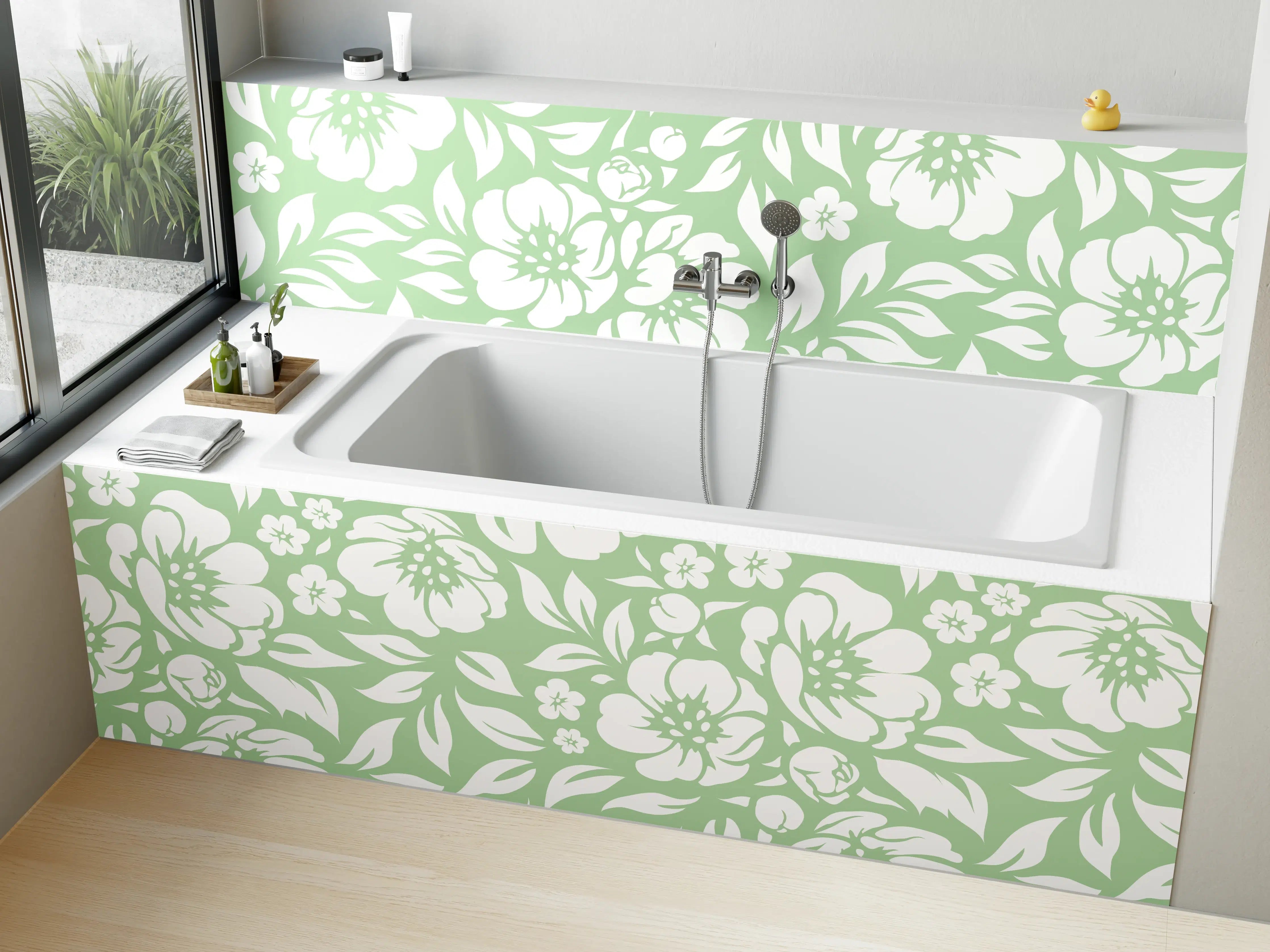 Badewannen-Rückwand - Grünes Blumenmuster mit Naturdetails