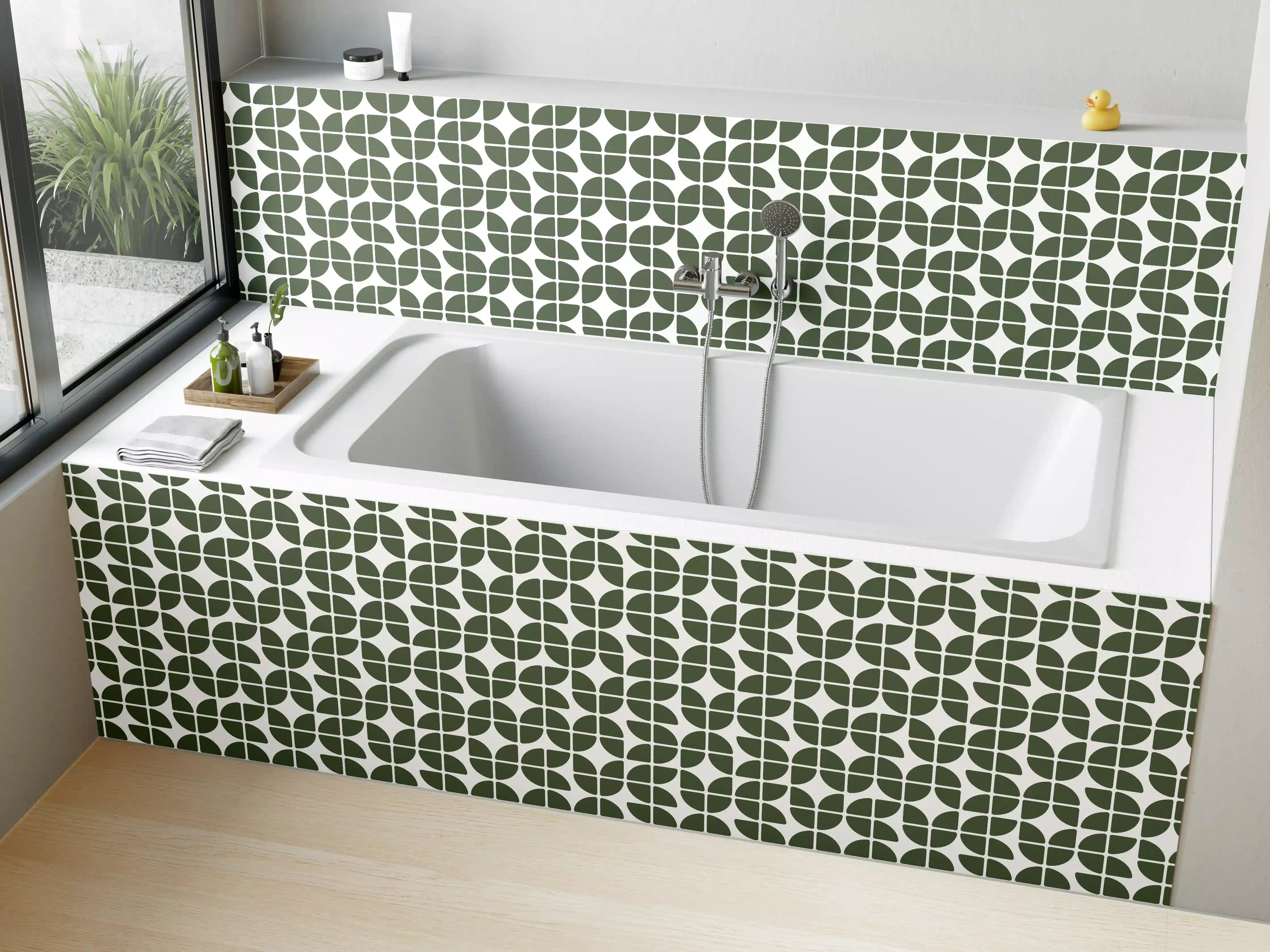 Badewannen-Rückwand - Grünes geometrisches Mustermotiv