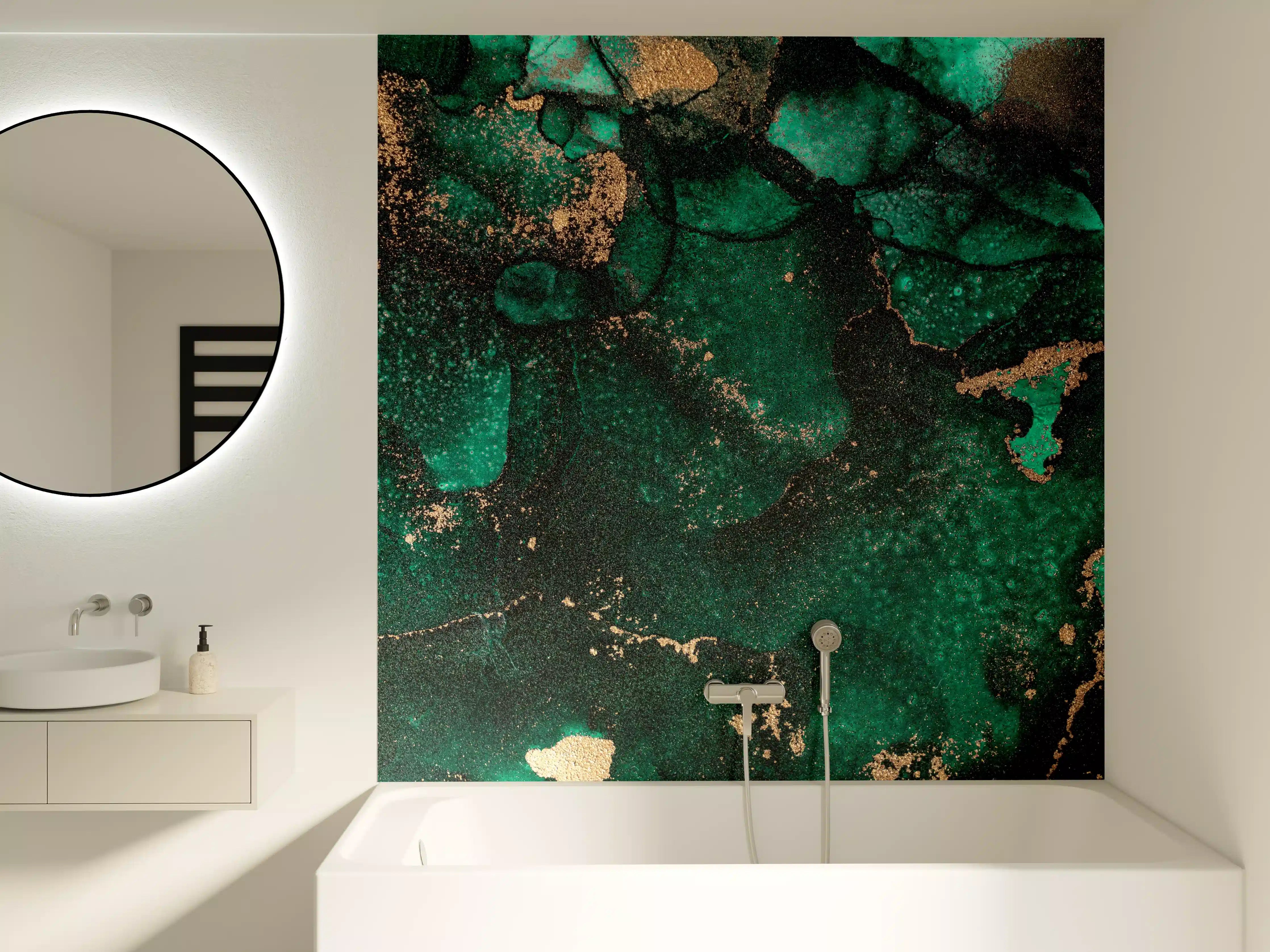 Badewannen-Rückwand - Grünliche Marmor Wandtextur - Flüssigmalerei