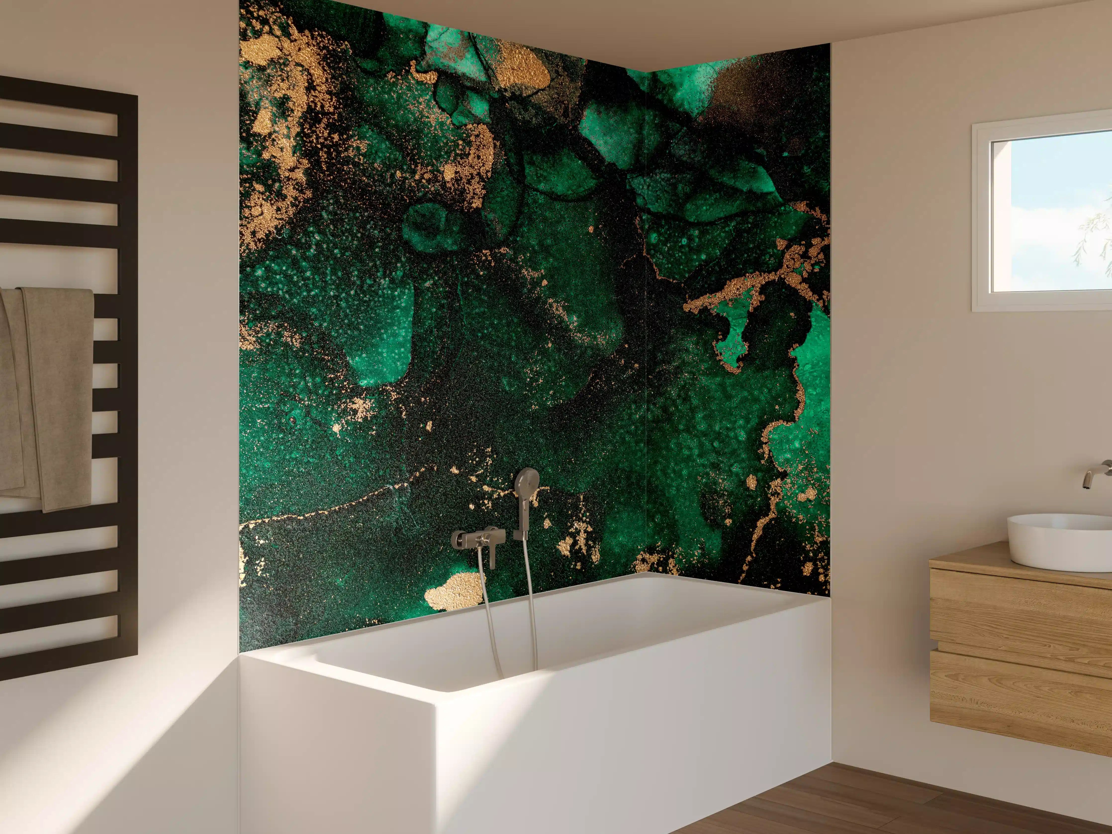 Badewannen-Rückwand - Grünliche Marmor Wandtextur - Flüssigmalerei