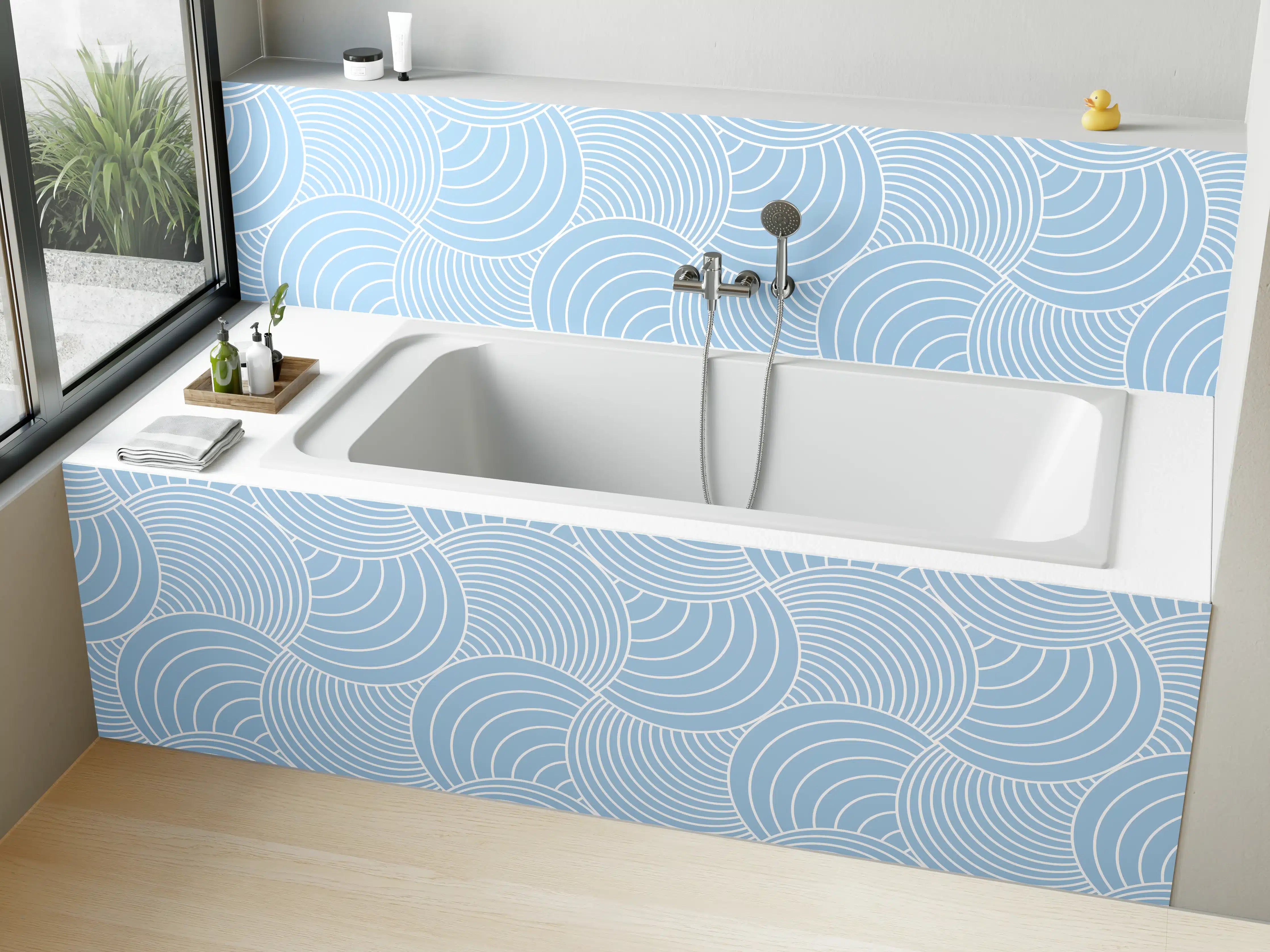 Badewannen-Rückwand - Harmonisches geometrisches Muster in Hellblau