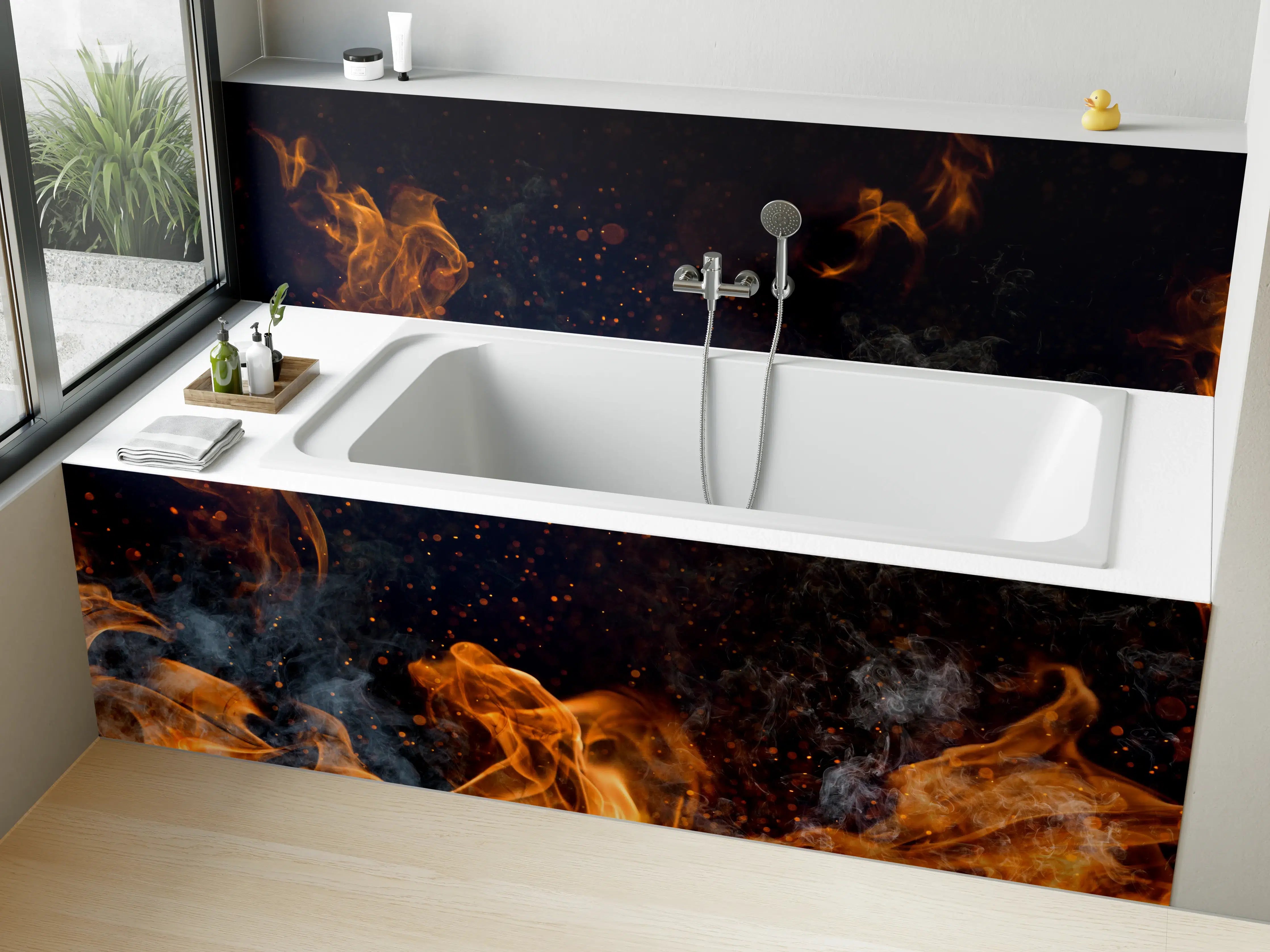 Badewannen-Rückwand - Heißes Lagerfeuer mit Rauch