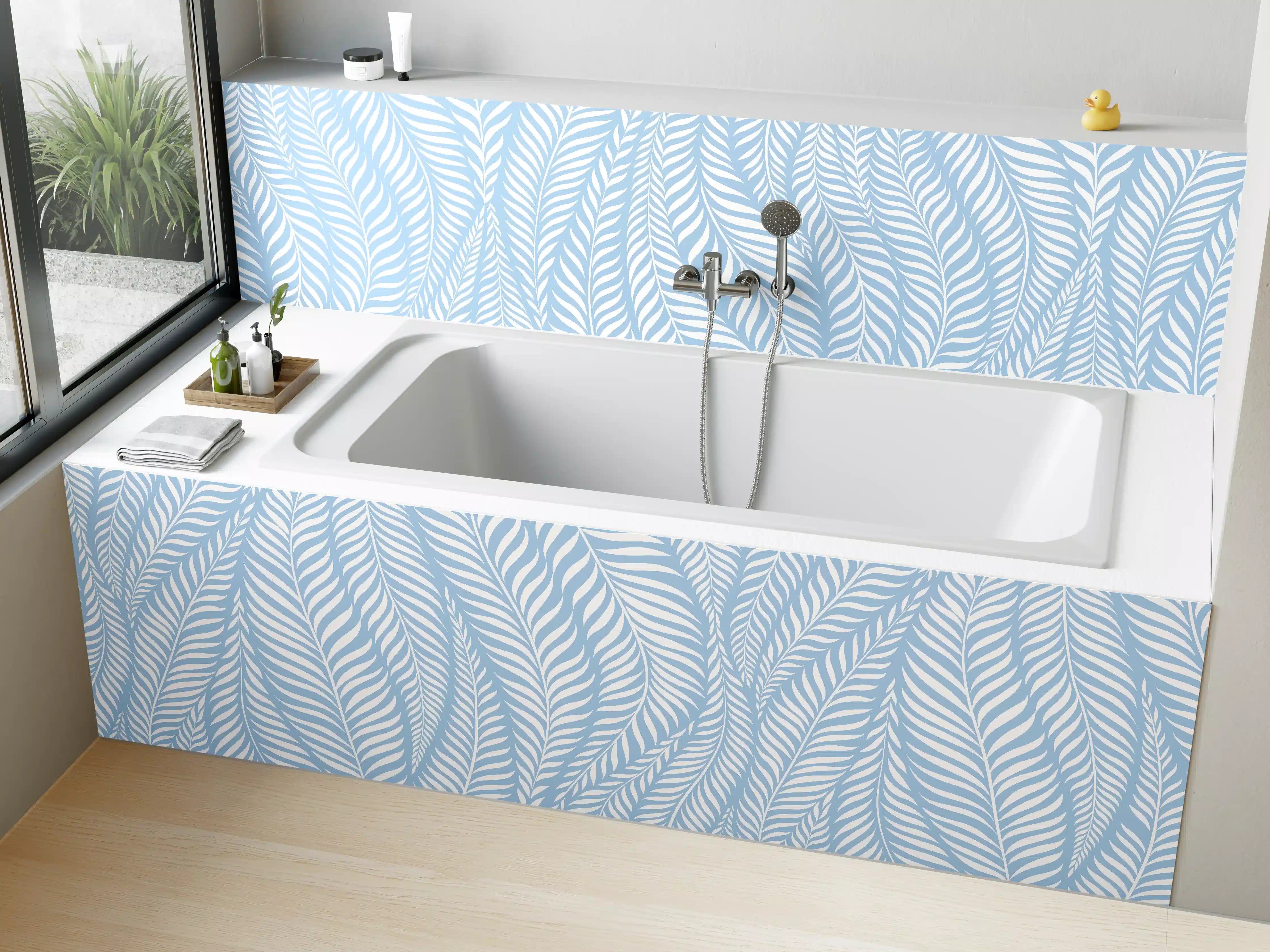 Badewannen-Rückwand - Helle Blau-Weiß Metallic-Leinenstrukturen