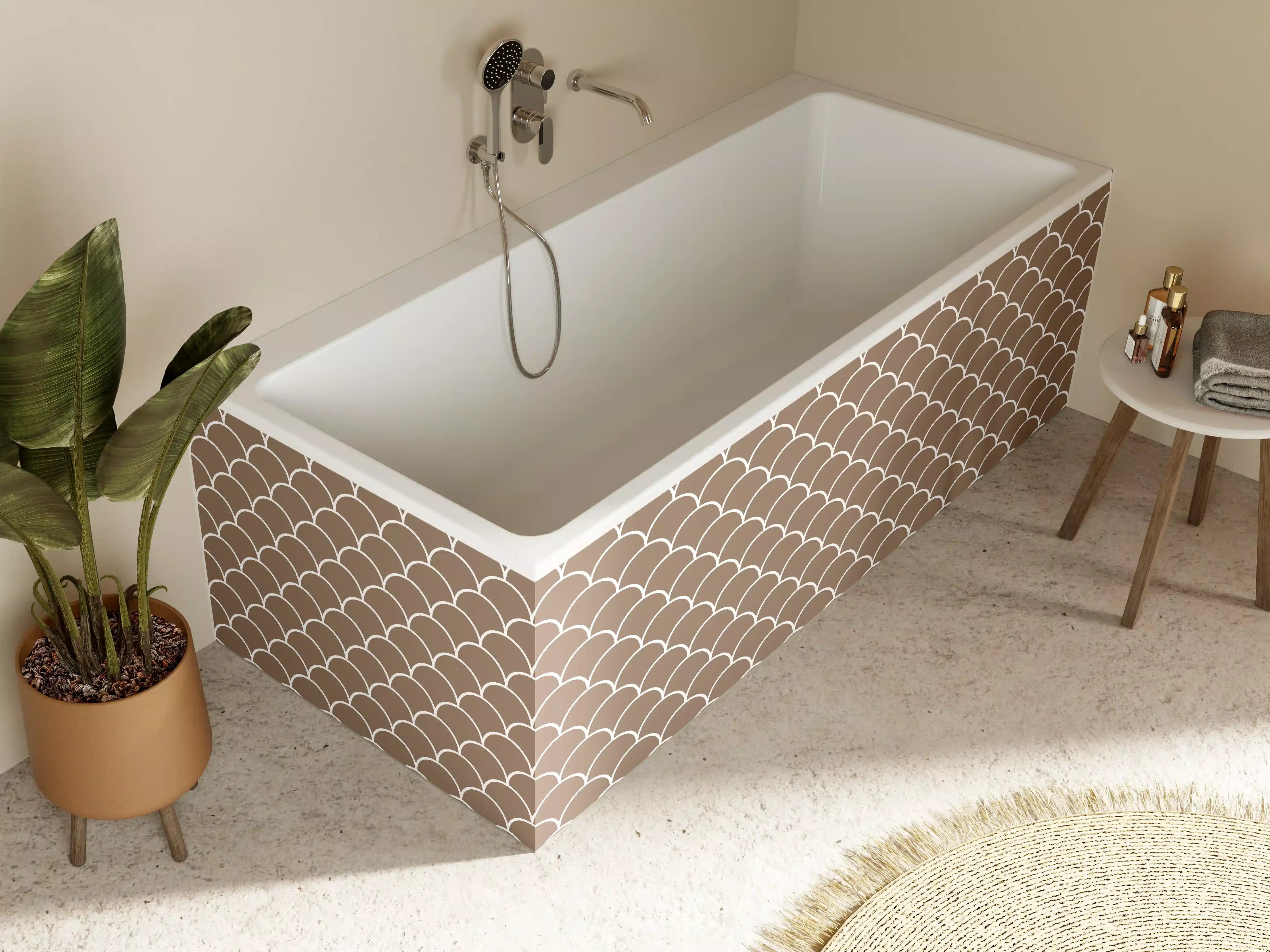 Badewannen-Rückwand - Helle Braun-Töne mit eleganter Schuppenstruktur