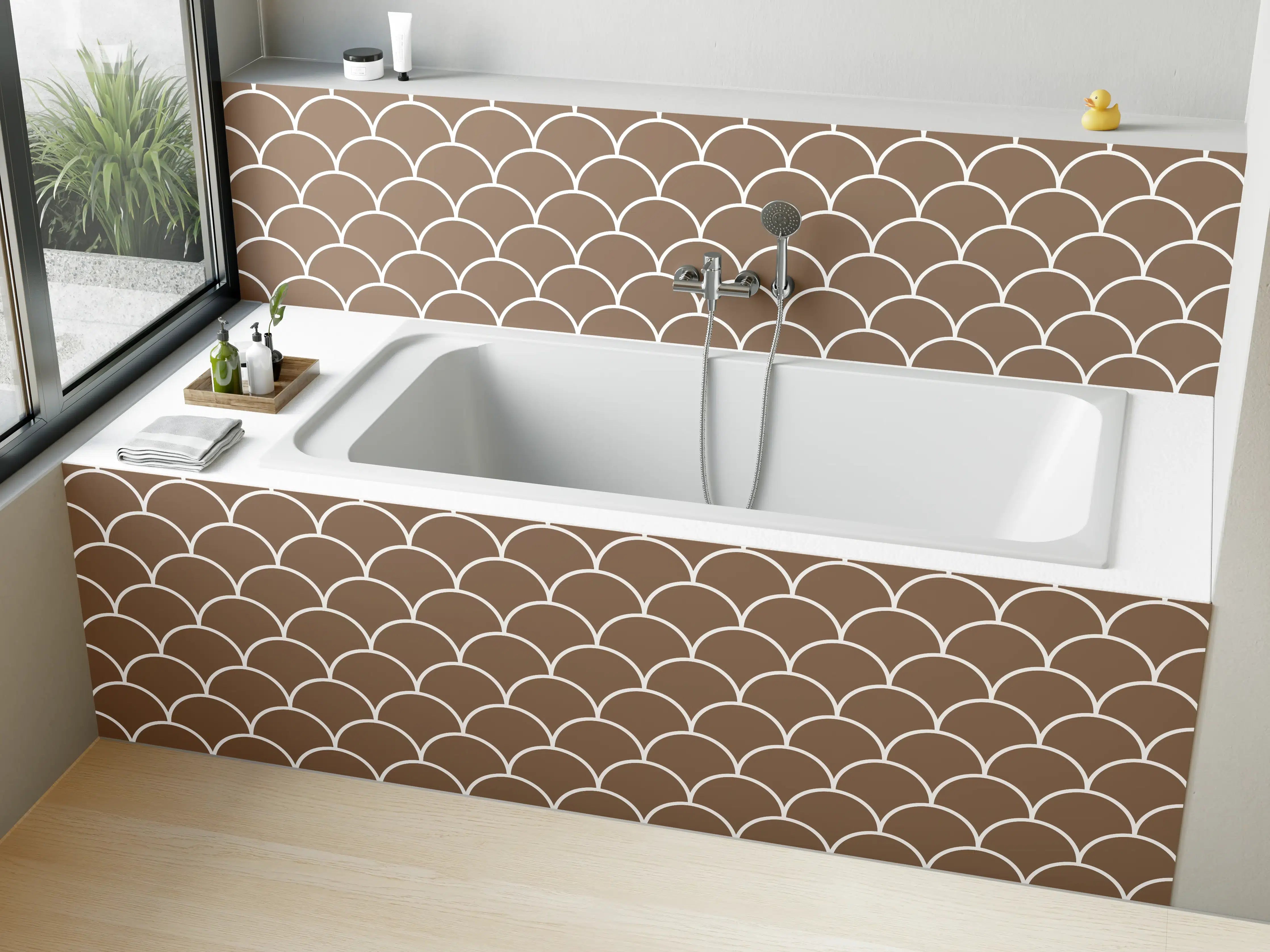 Badewannen-Rückwand - Helle Braun-Töne mit eleganter Schuppenstruktur
