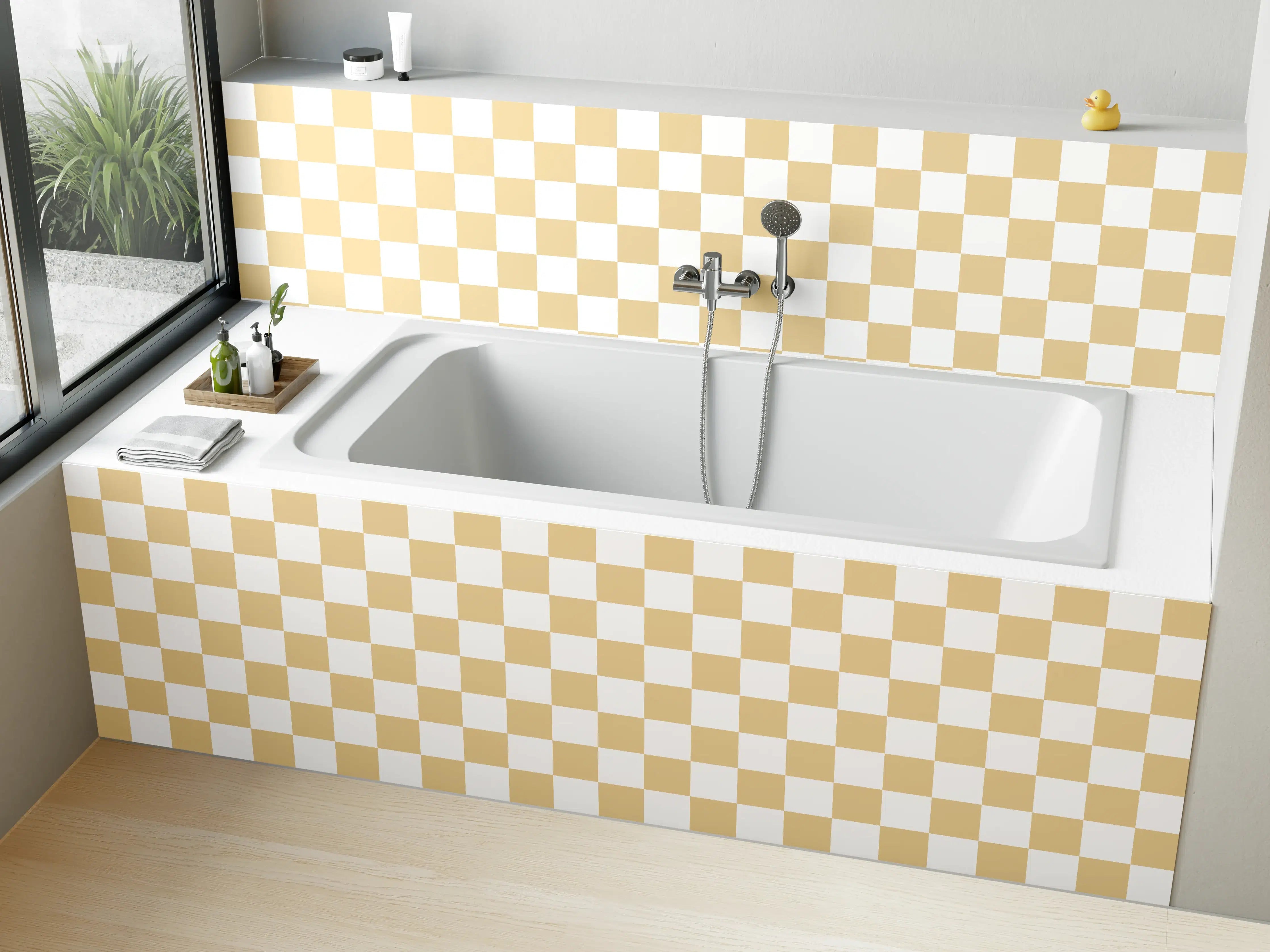 Badewannen-Rückwand - Helle Checkered Hintergrund in Beige und Weiß