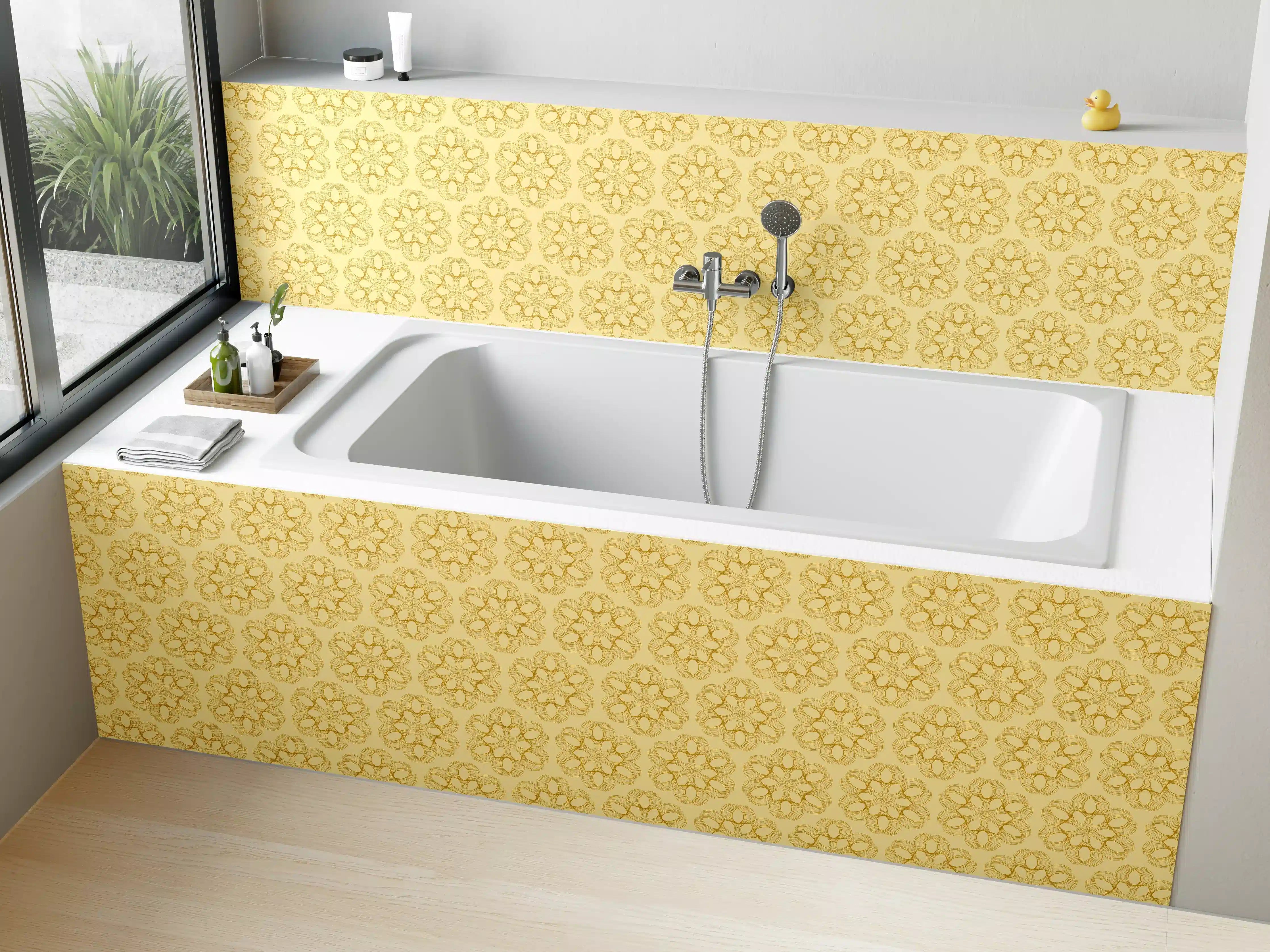 Badewannen-Rückwand - Helle Gelb-Grün Musterwand