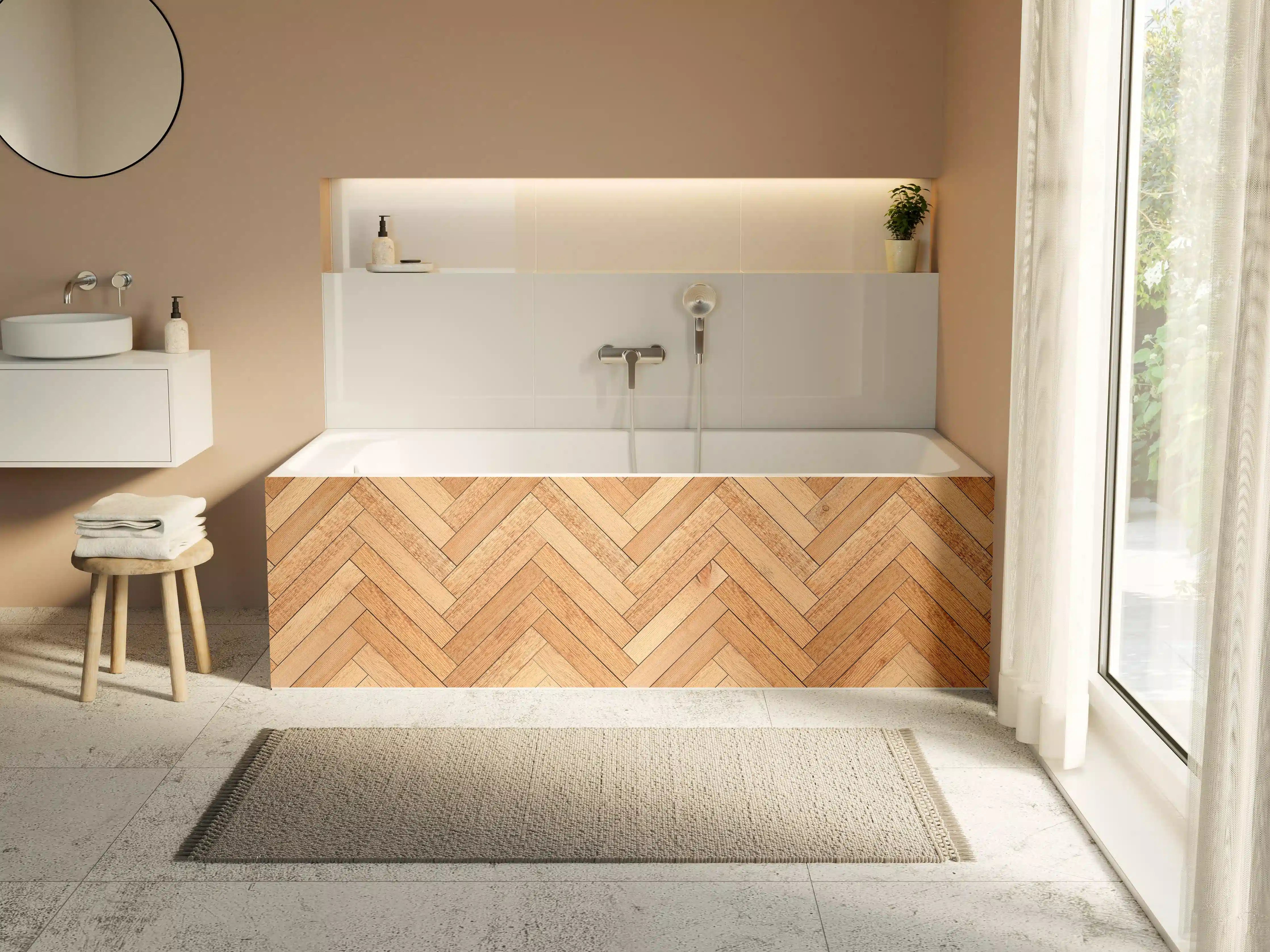 Badewannen-Rückwand - Helle Holzbrett Textur