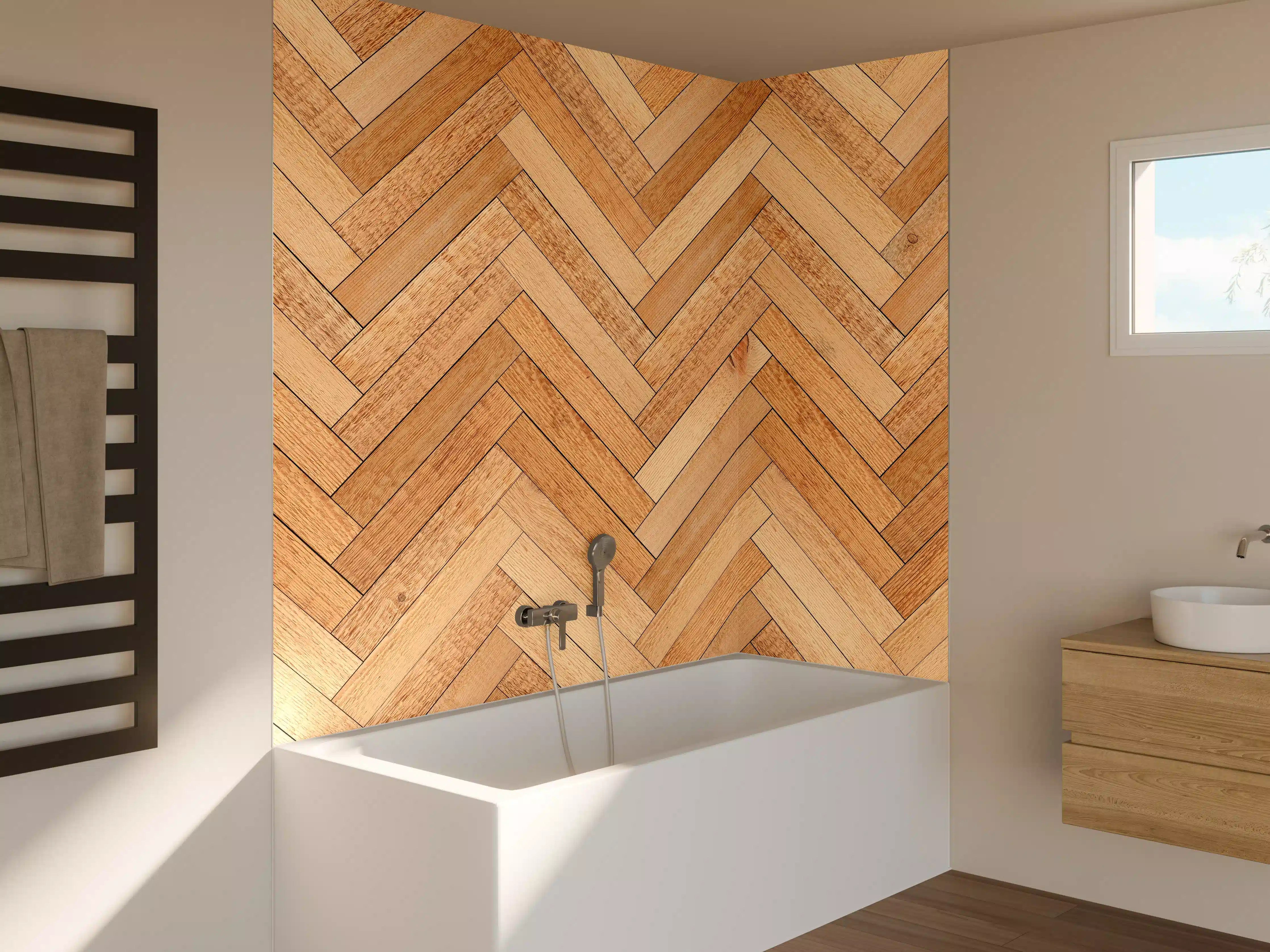 Badewannen-Rückwand - Helle Holzbrett Textur