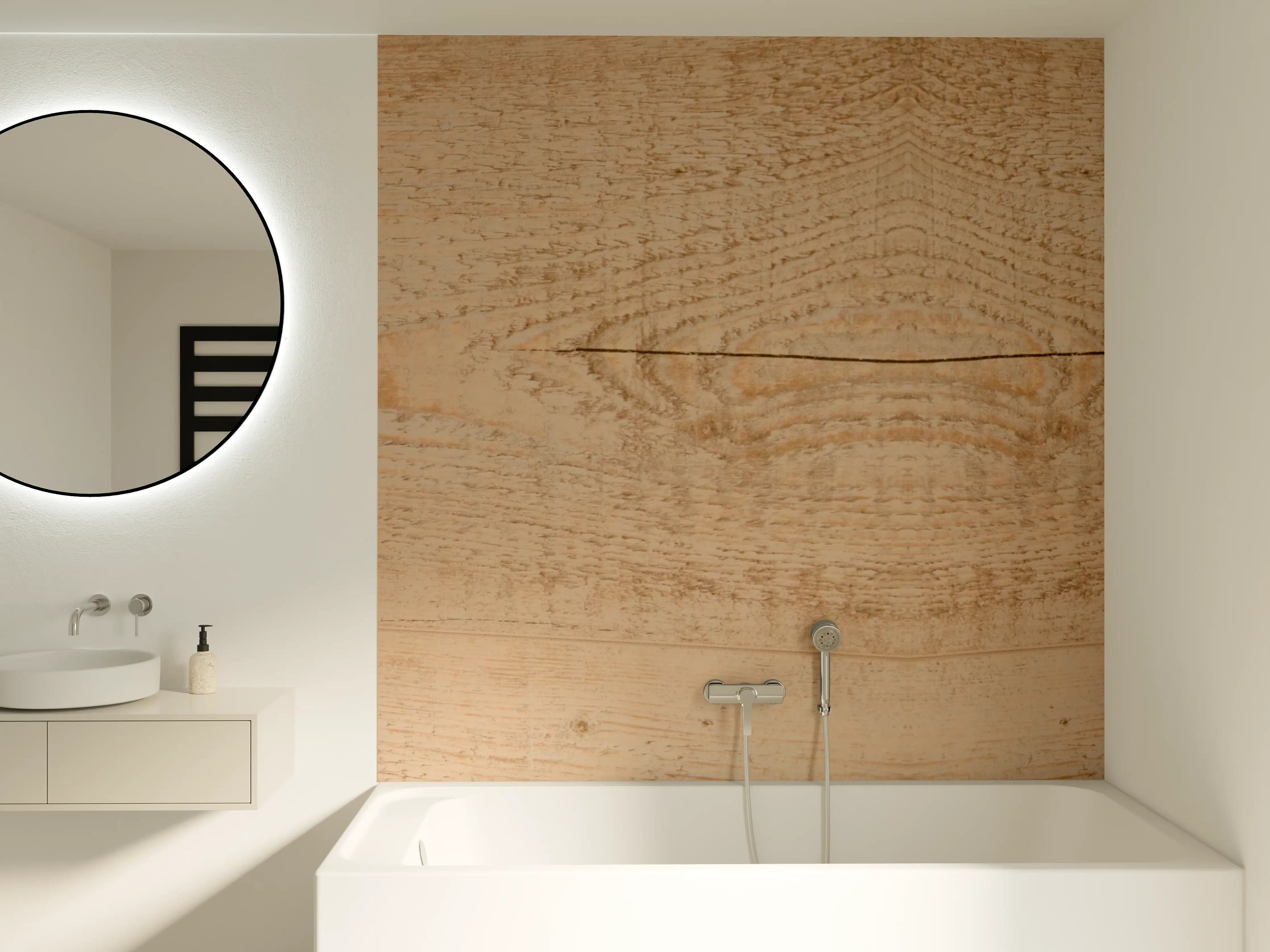 Badewannen-Rückwand - Helle Holzmaserung mit natürlichen Texturen