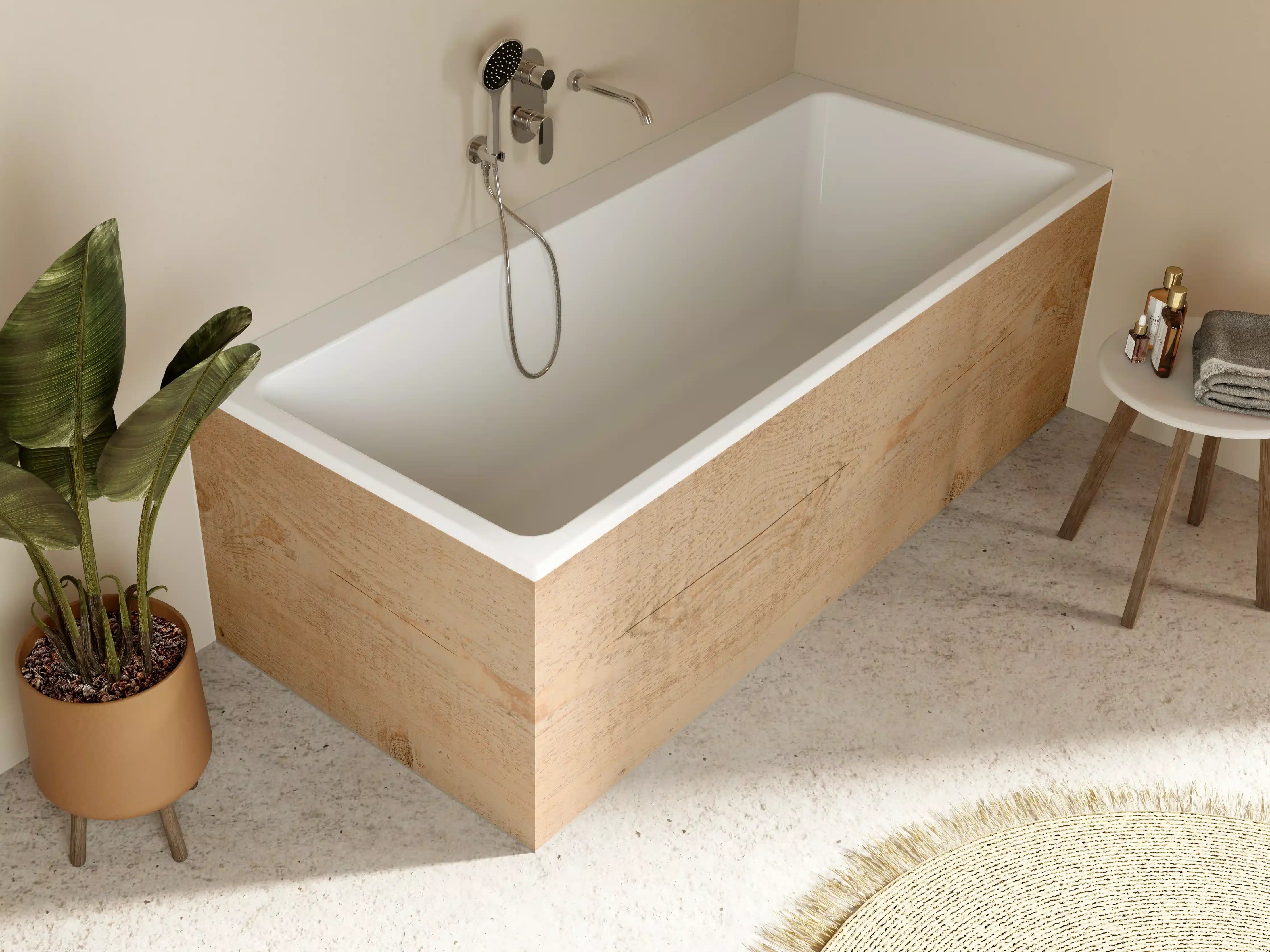 Badewannen-Rückwand - Helle Holzmaserung mit natürlichen Texturen