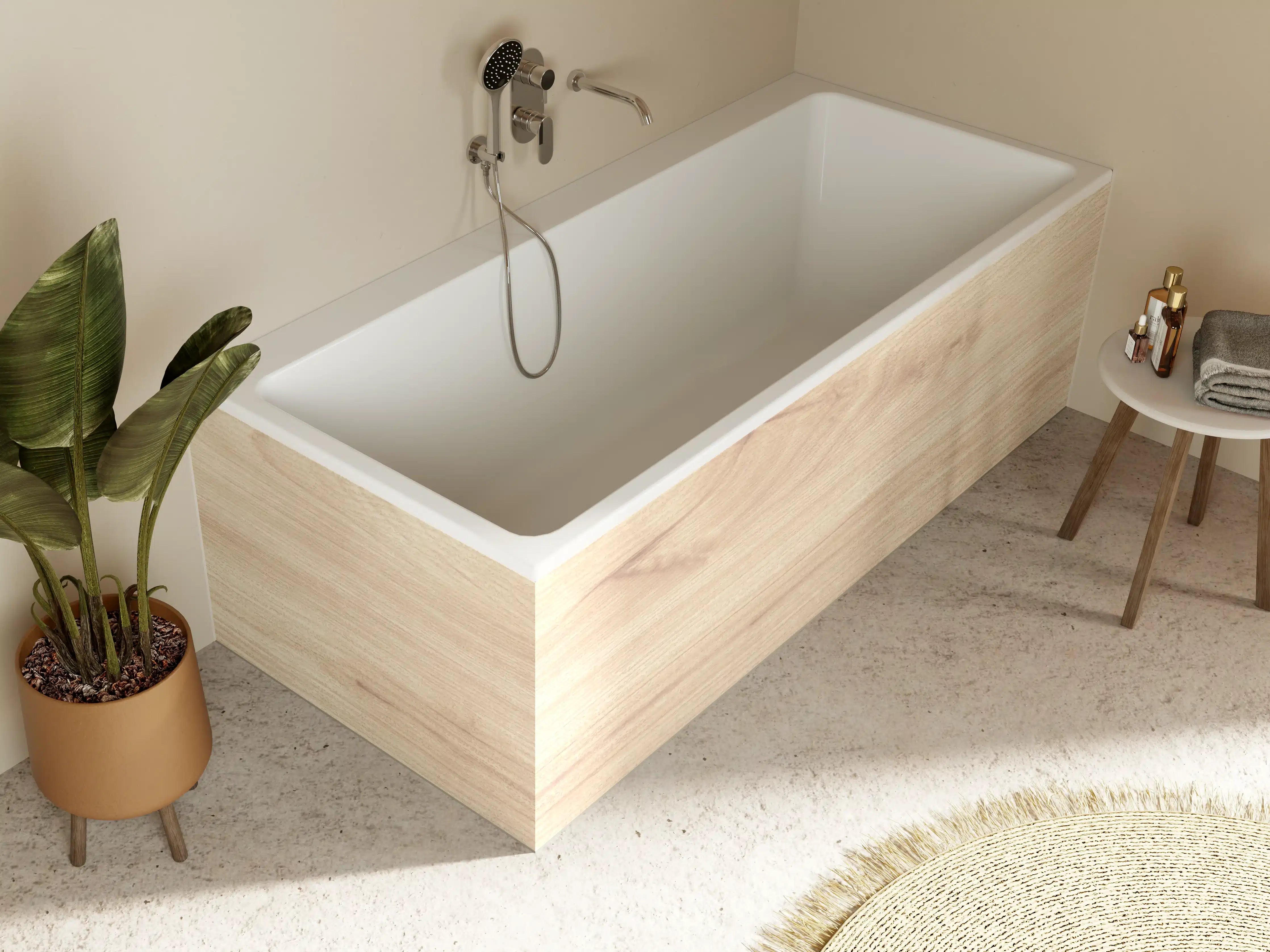 Badewannen-Rückwand - Helle Holzstruktur mit natürlicher Maserung