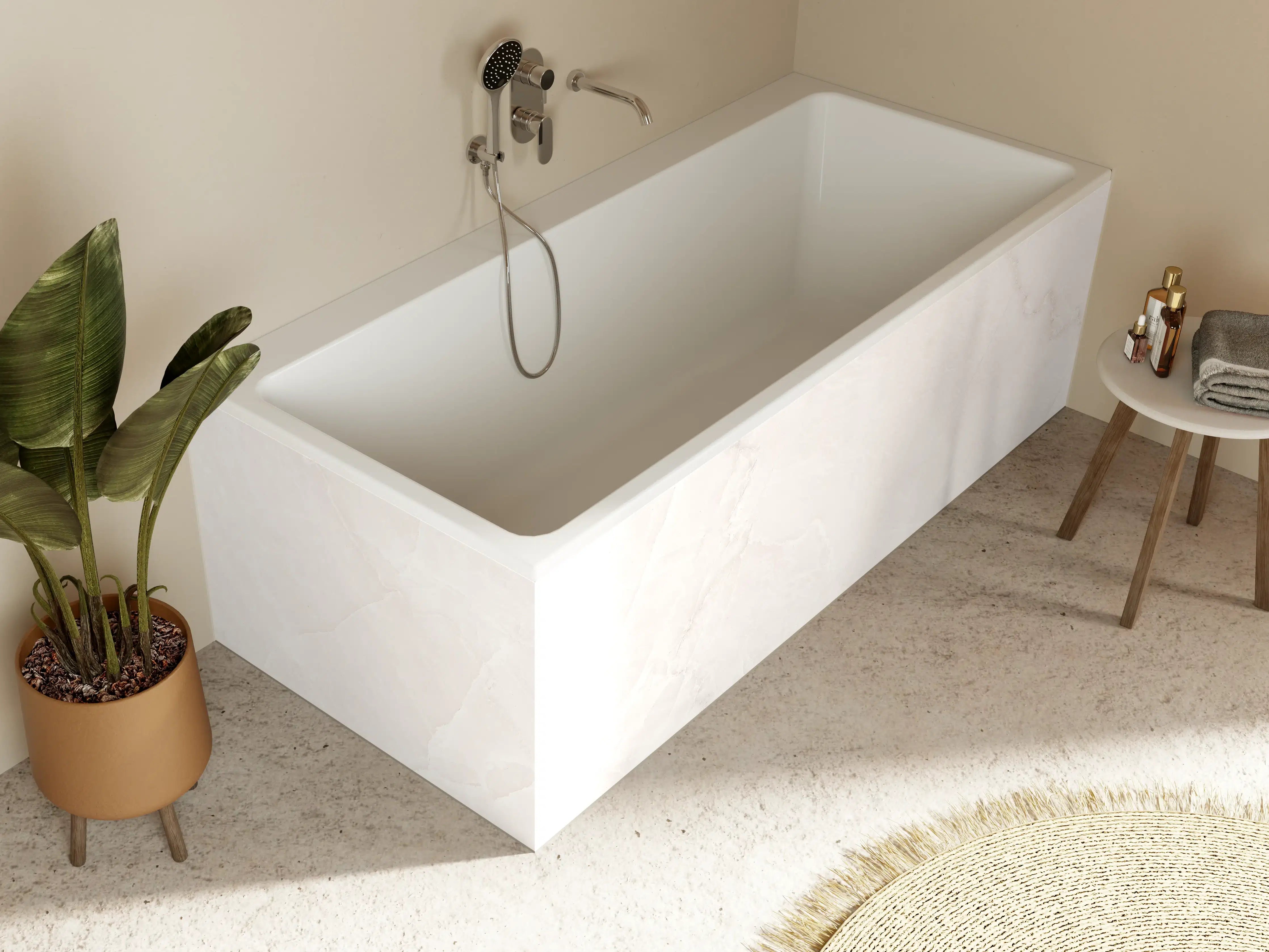 Badewannen-Rückwand - Helle Marmoroptik mit feinen Narben