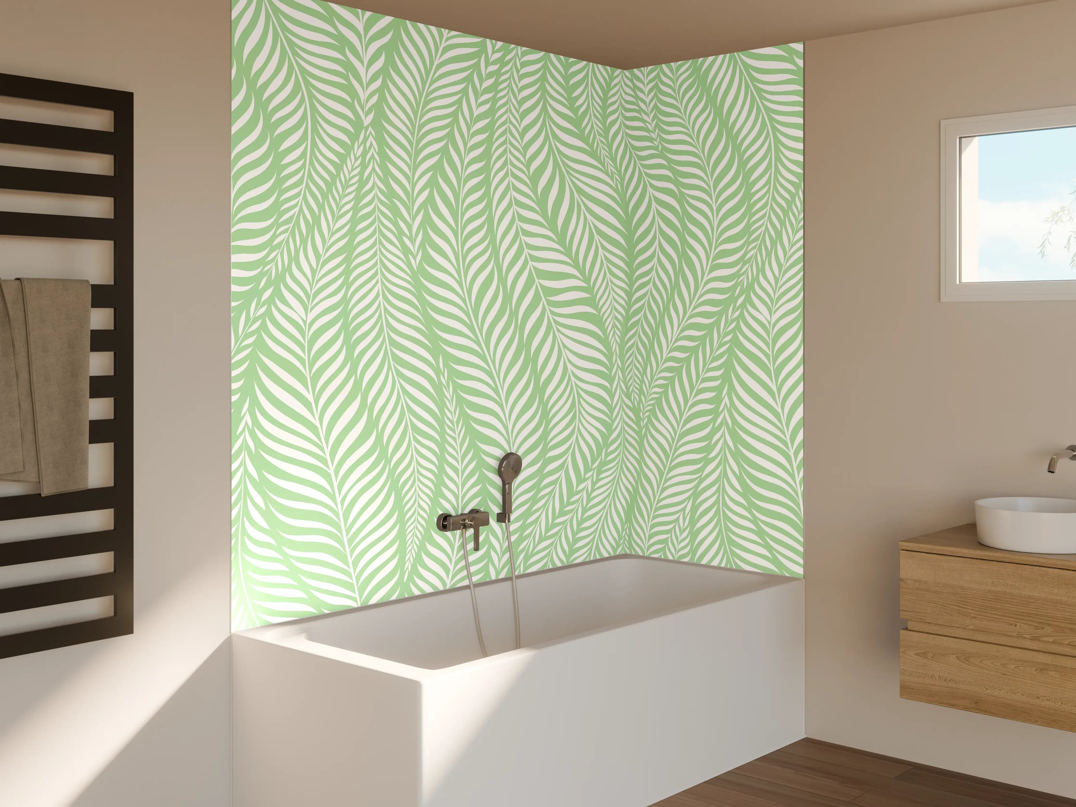 Badewannen-Rückwand - Helle Minzgrüne Blätter-Textur mit feinen Linien