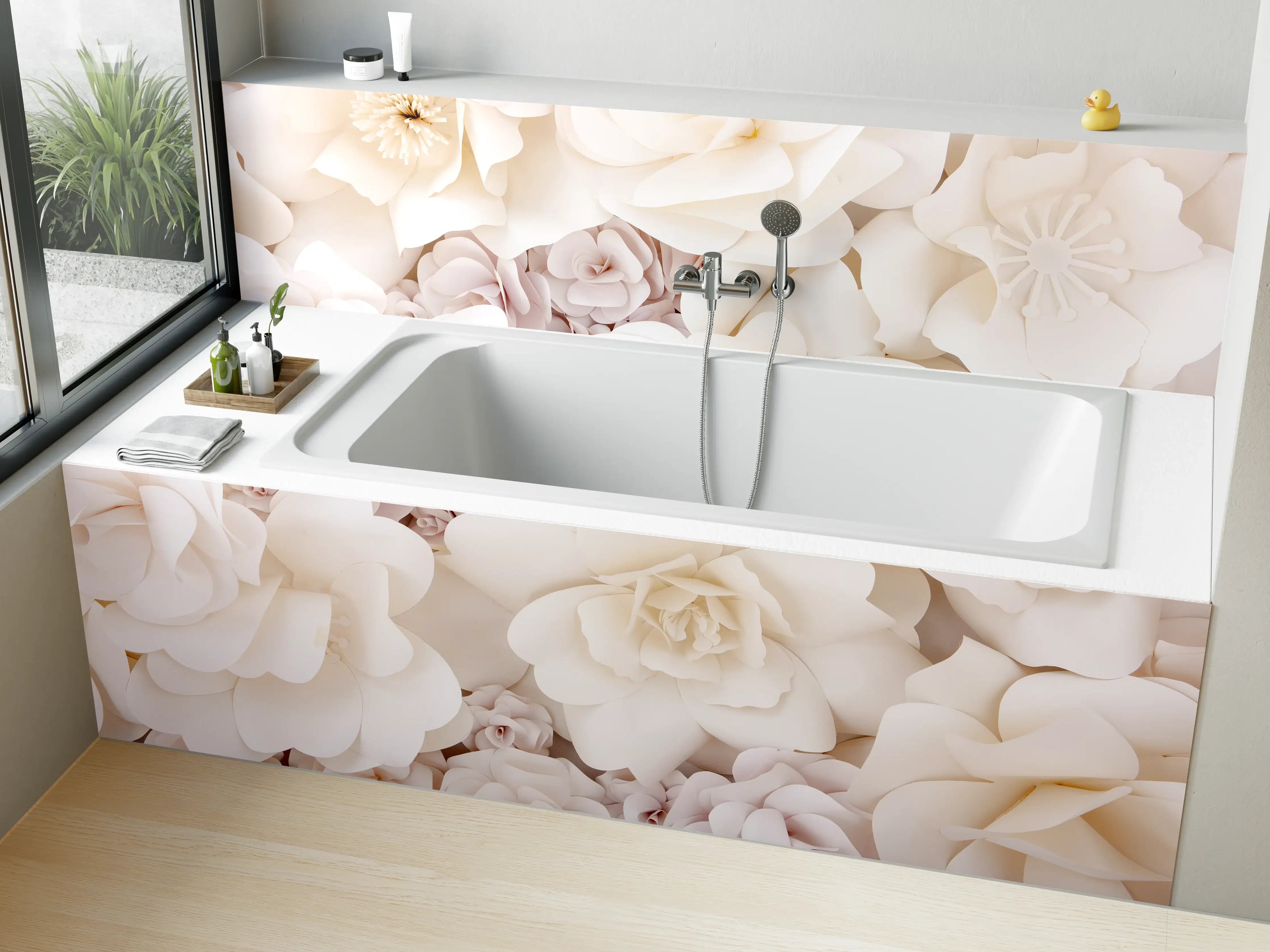 Badewannen-Rückwand - Helle ästhetische Papierblumen
