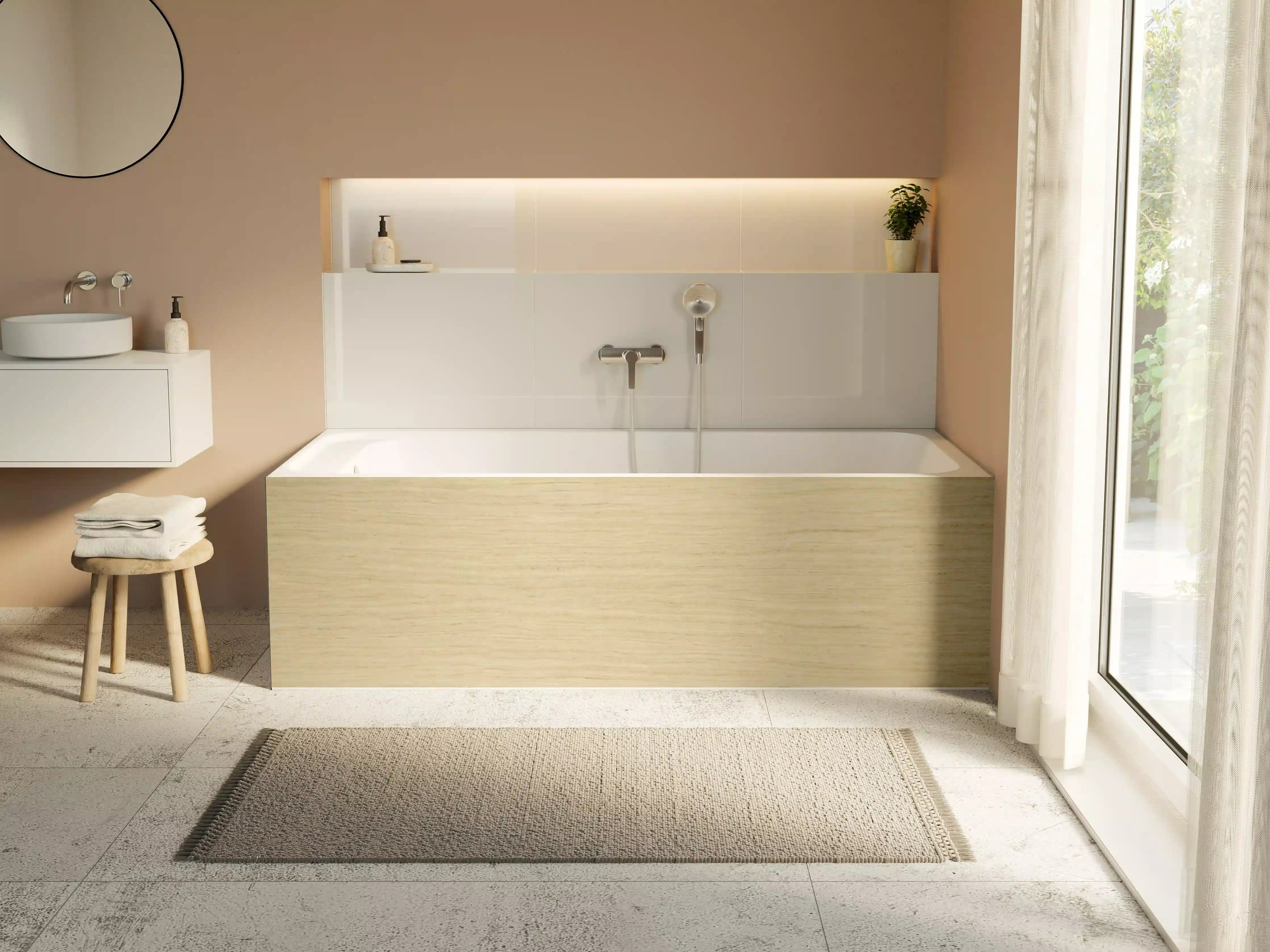 Badewannen-Rückwand - Helle feine Holzoptik