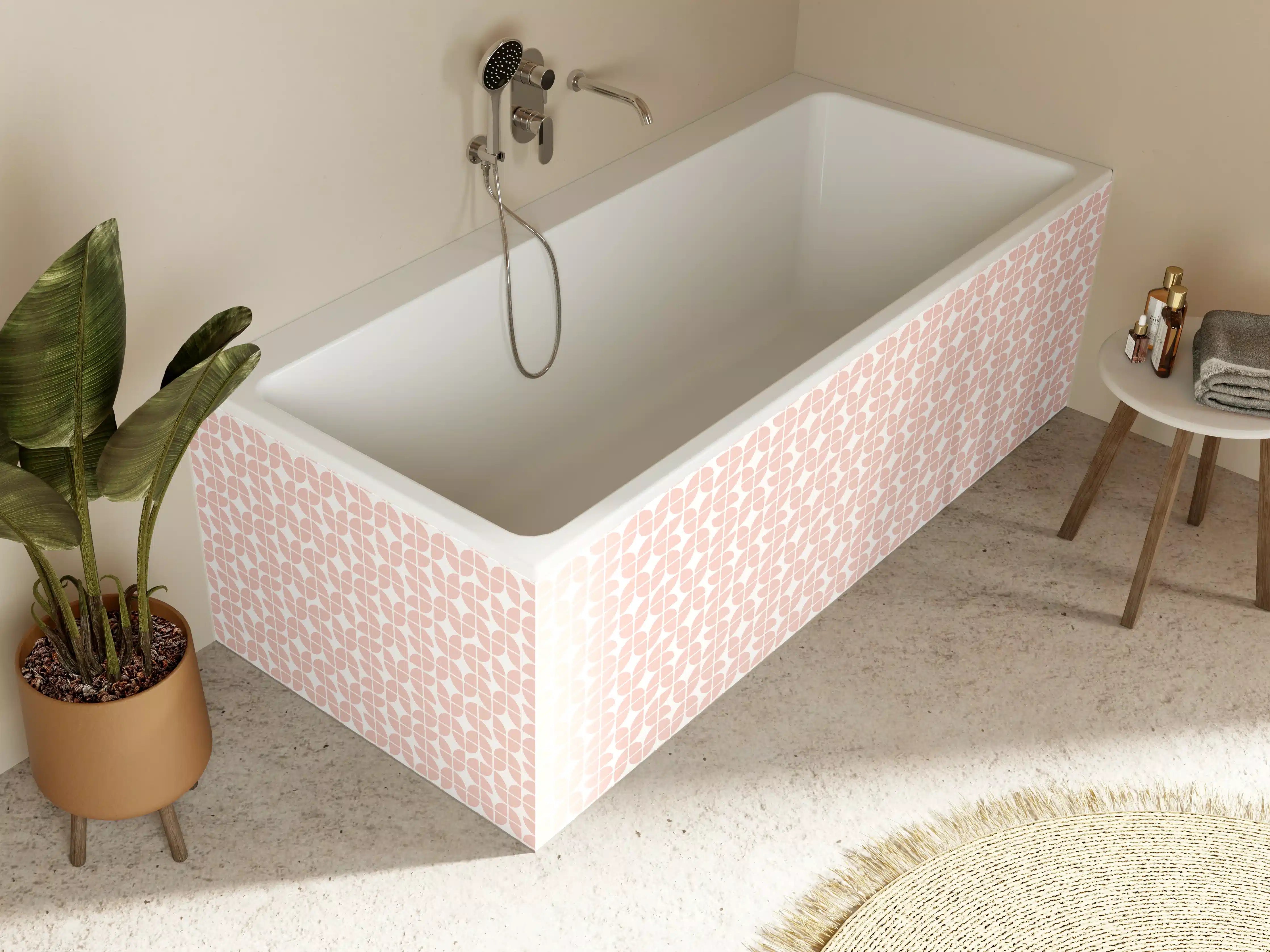 Badewannen-Rückwand - Helle geometrische Muster in Pastellrosa