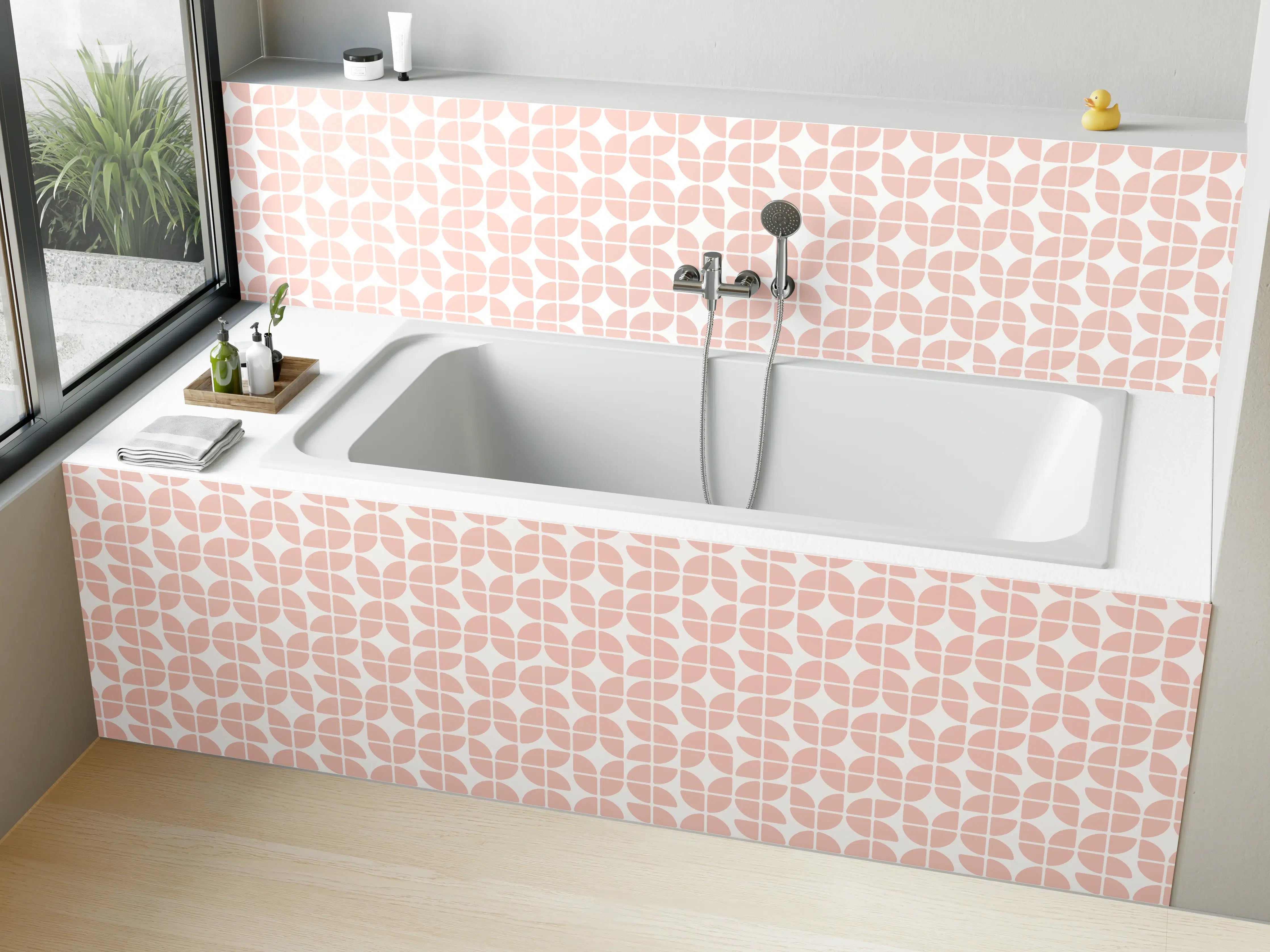 Badewannen-Rückwand - Helle geometrische Muster in Pastellrosa