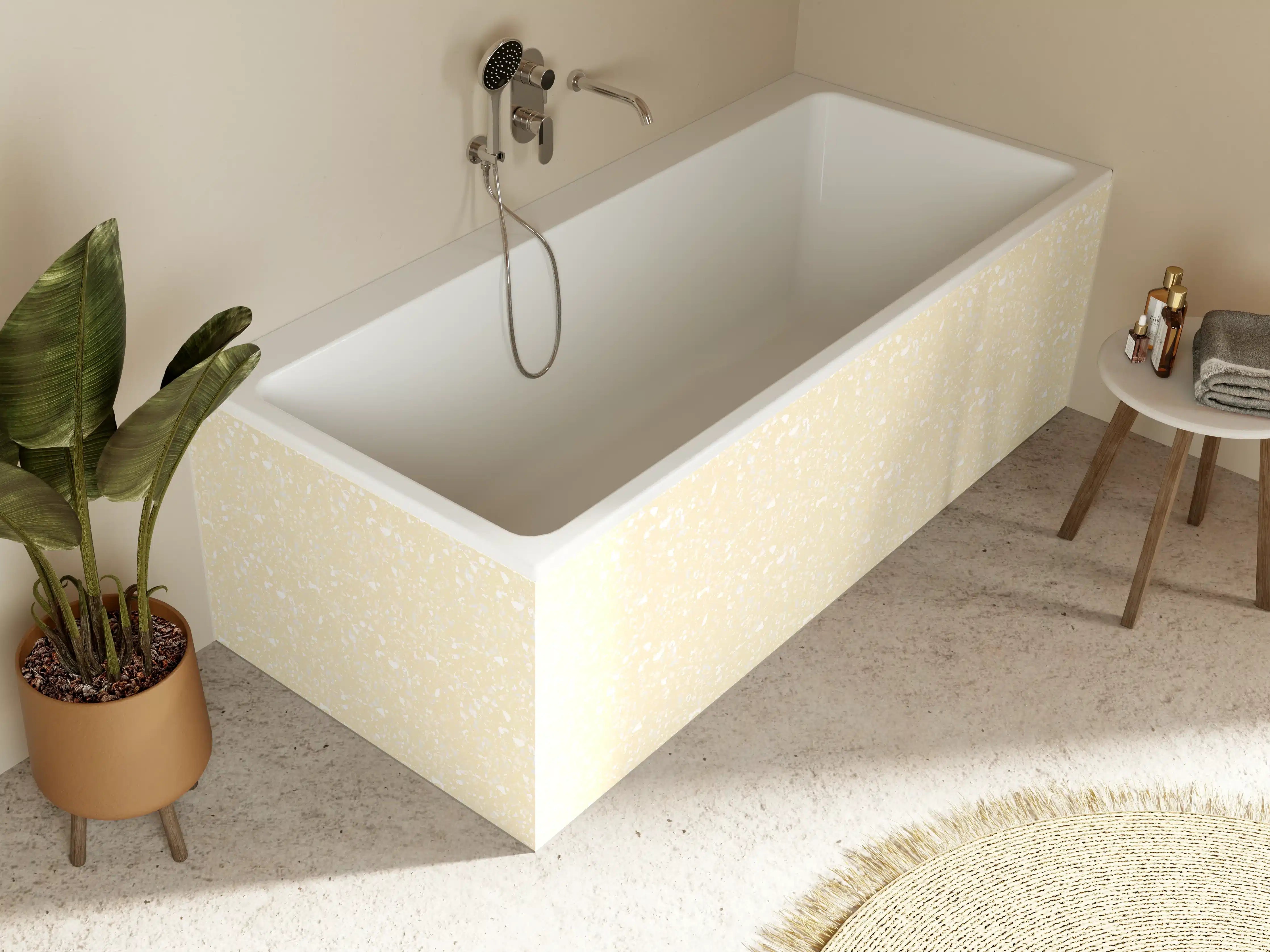 Badewannen-Rückwand - Helle, cremige Textur mit zartem Glanzeffekt