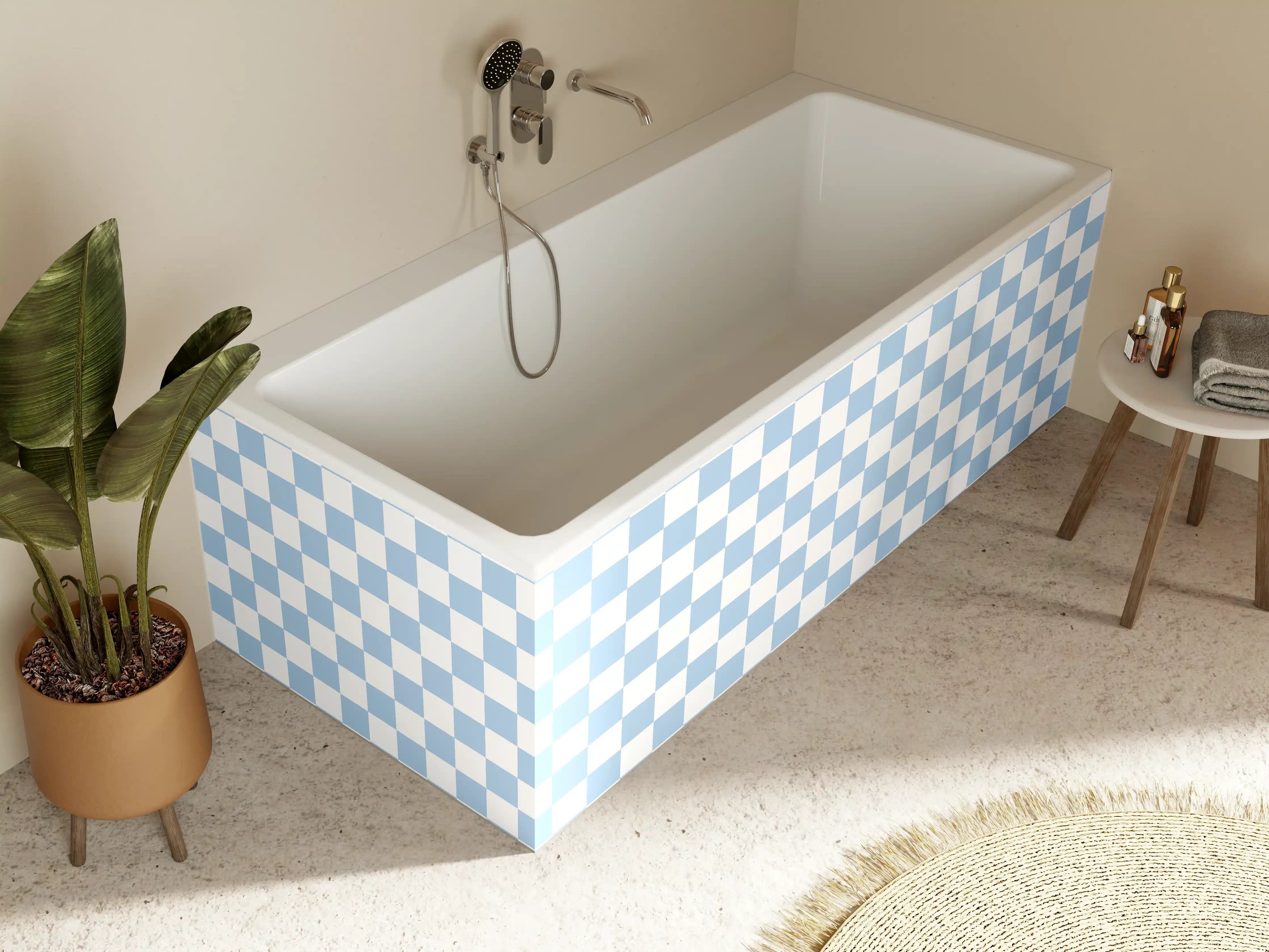 Badewannen-Rückwand - Helle, transparente Glas- und Porzellangläser