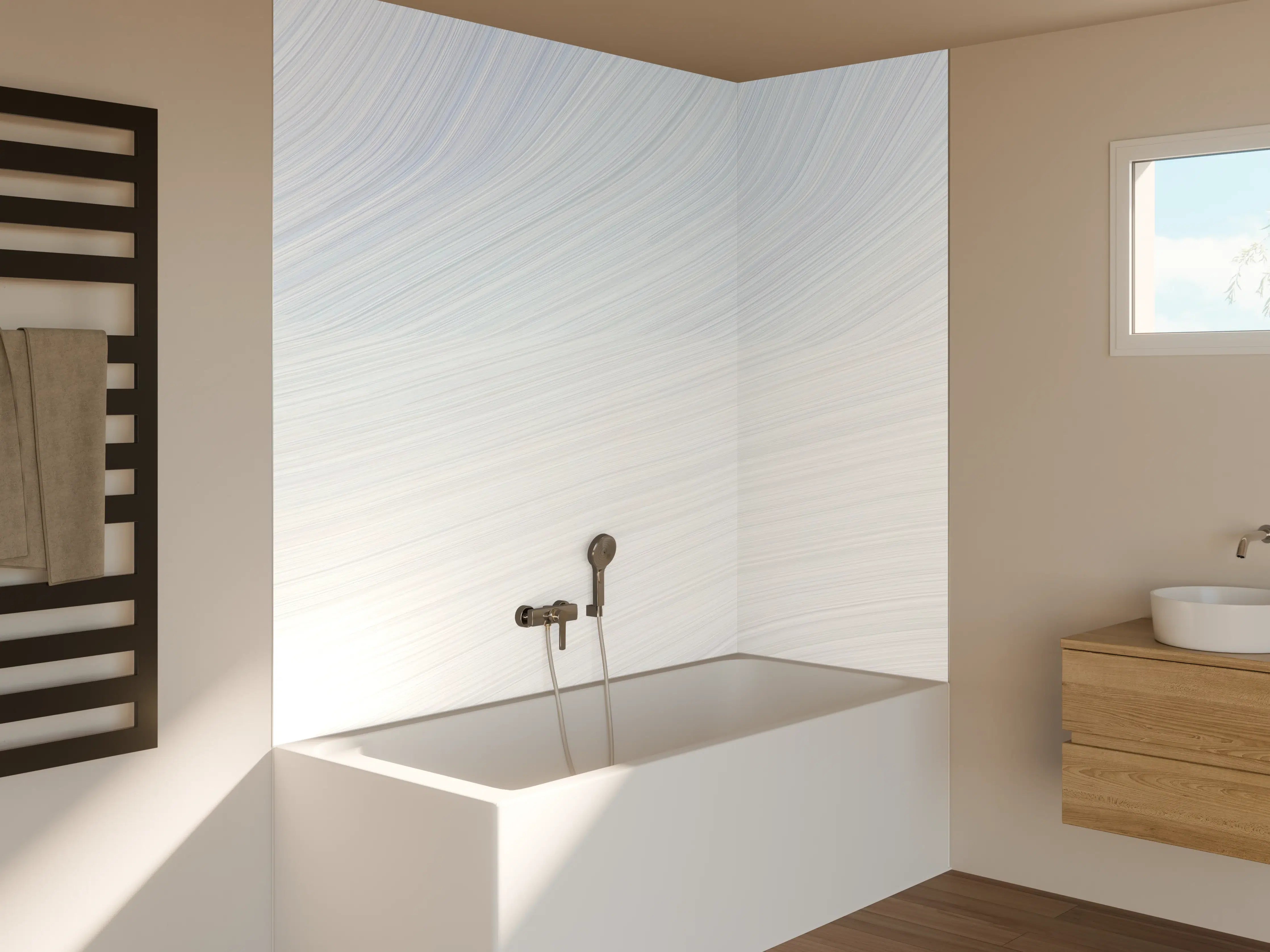 Badewannen-Rückwand - Helle, weiße Textur mit feinen Linien