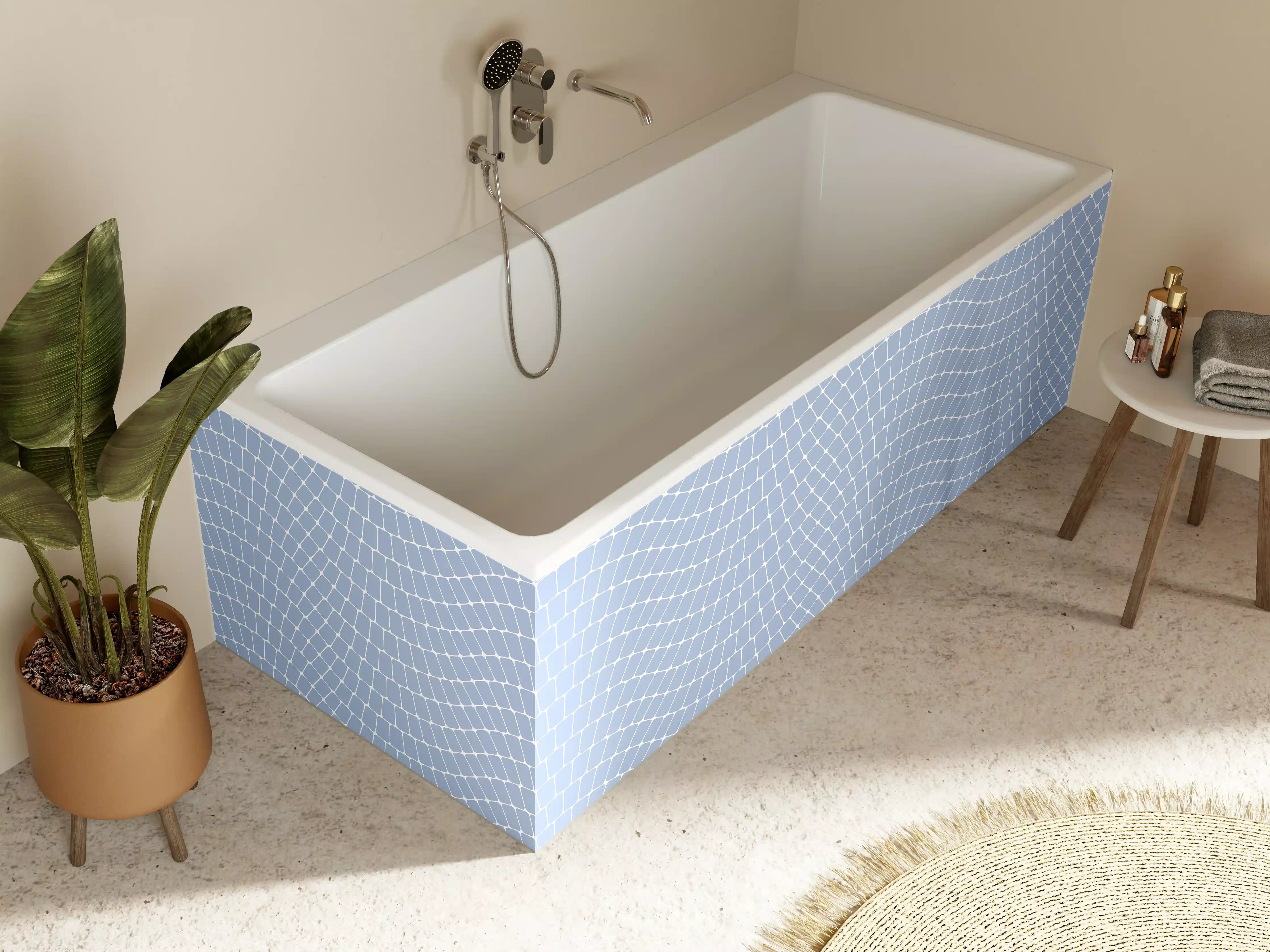 Badewannen-Rückwand - Heller Blau-Türkis-Muster mit Geometrischer Struktur