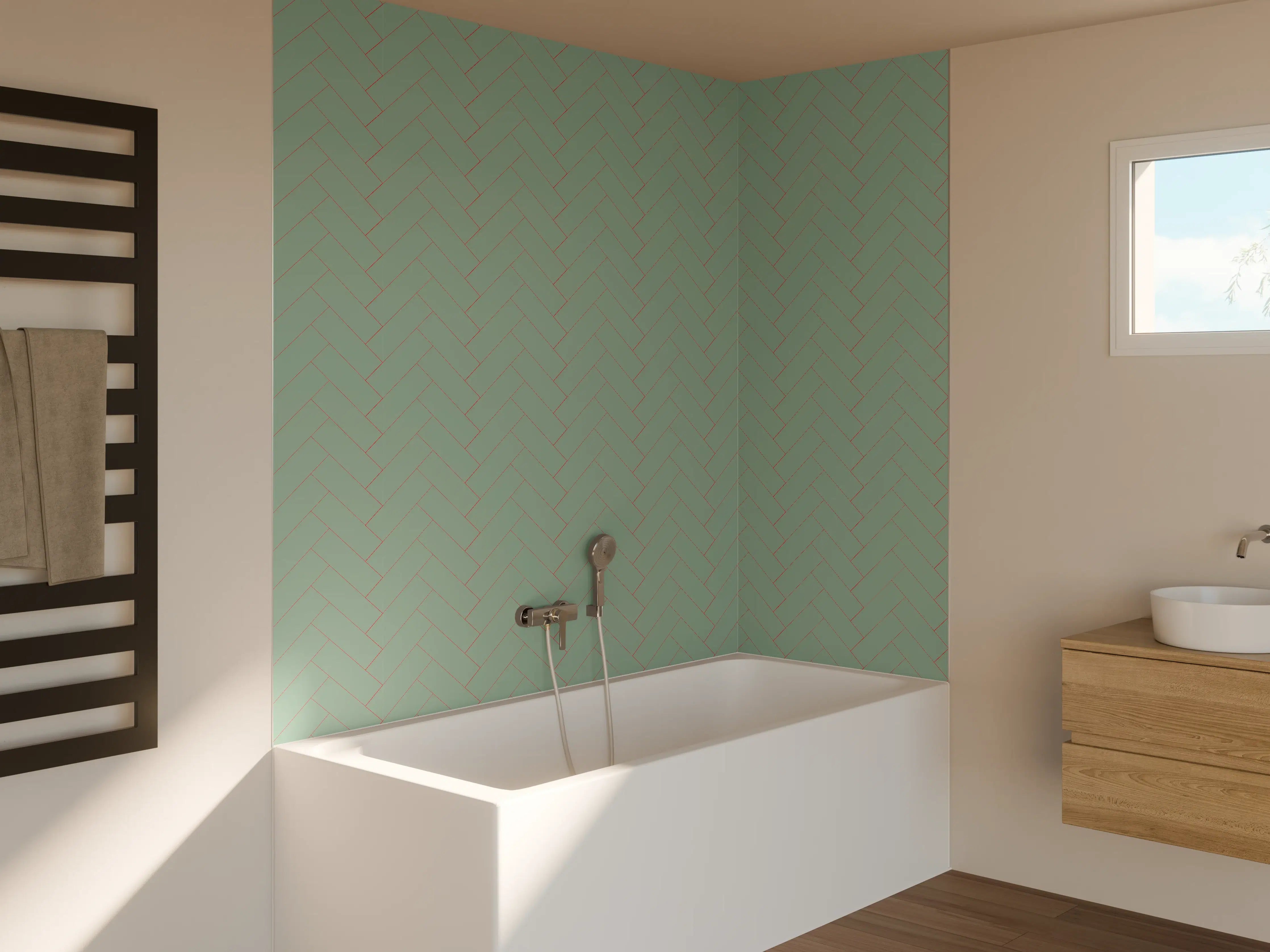 Badewannen-Rückwand - Heller Fischgrät-Hintergrund