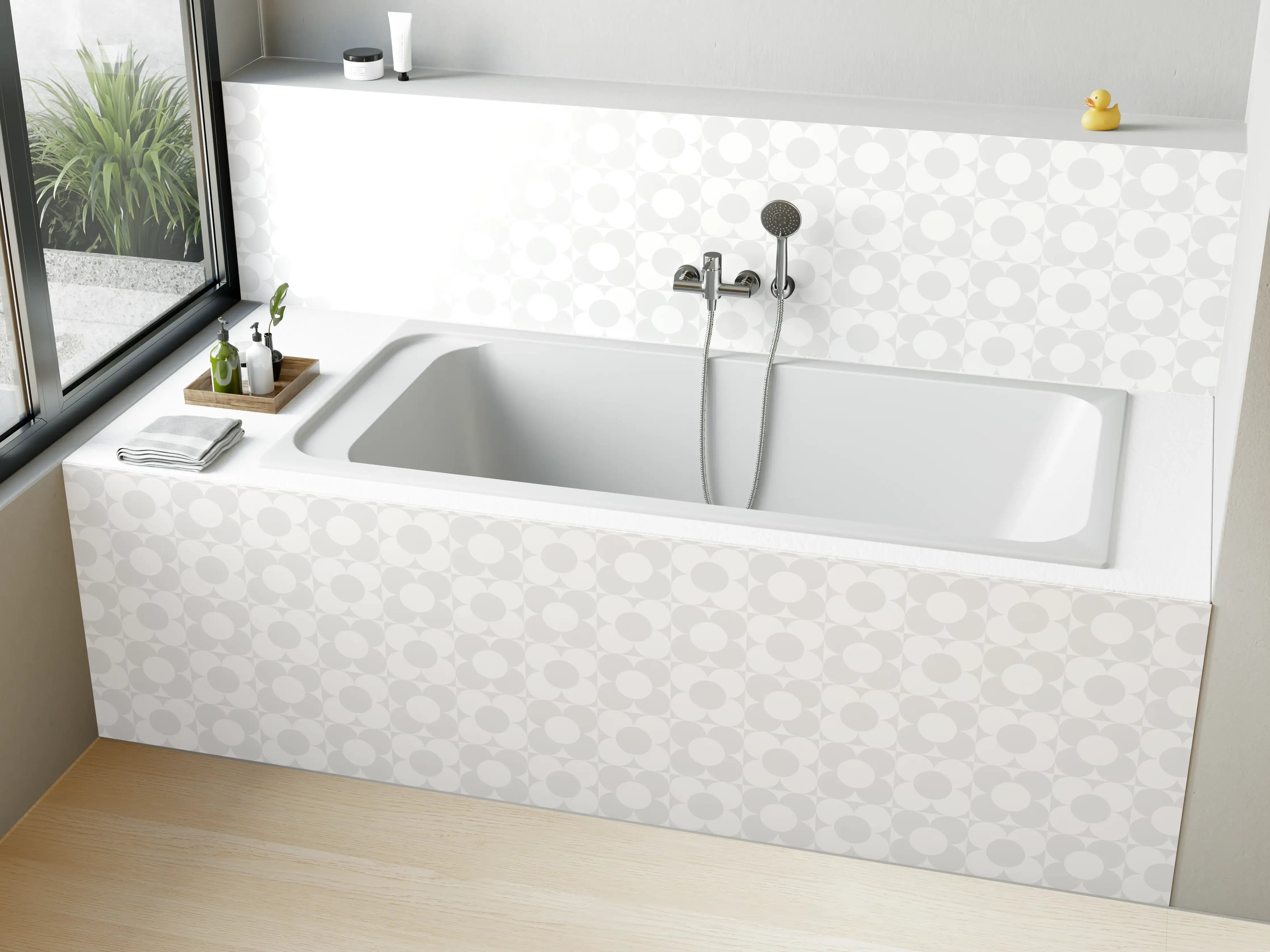 Badewannen-Rückwand - Heller Grau-Marmor-Glanz