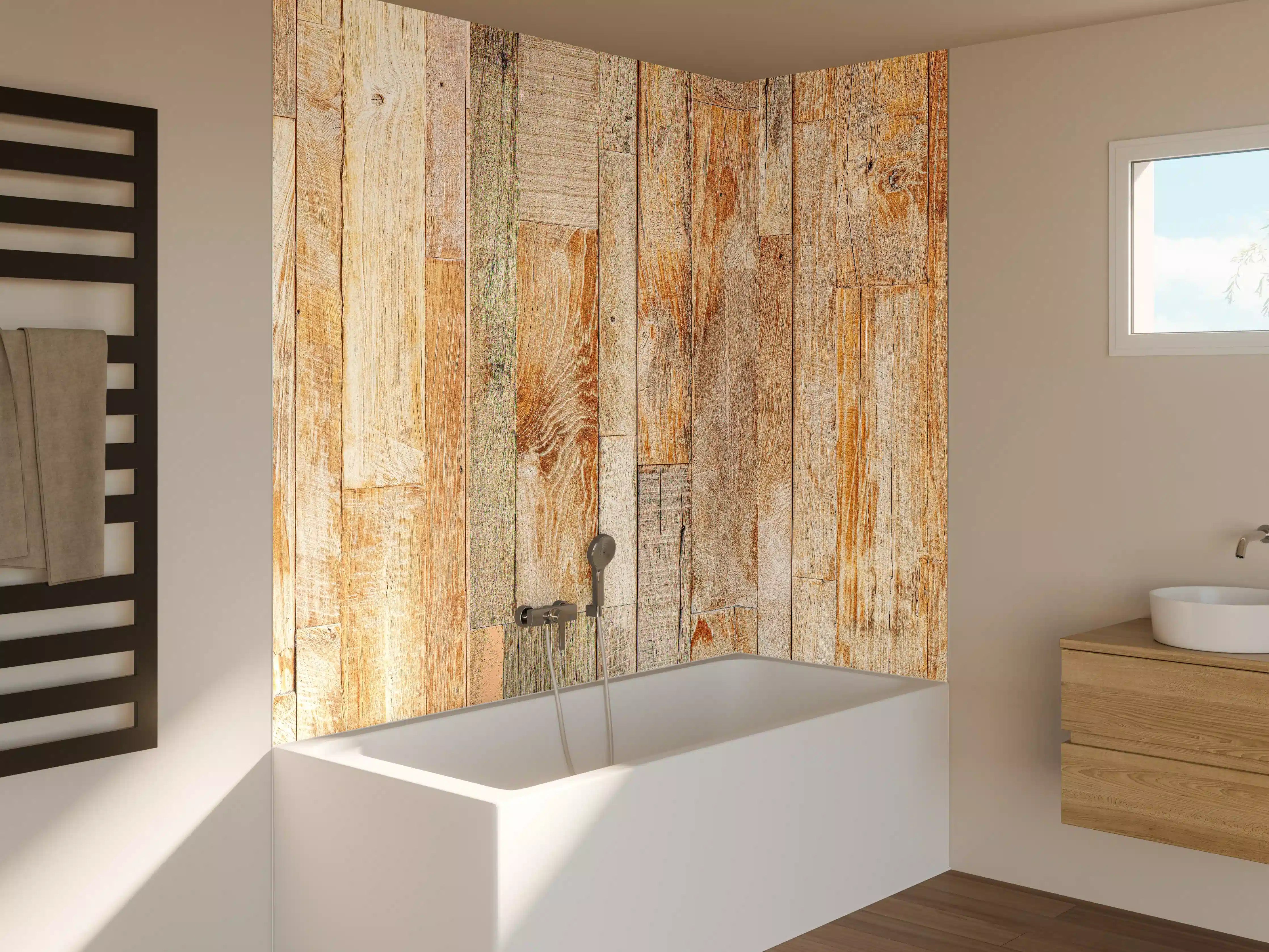 Badewannen-Rückwand - Heller Holzhintergrund
