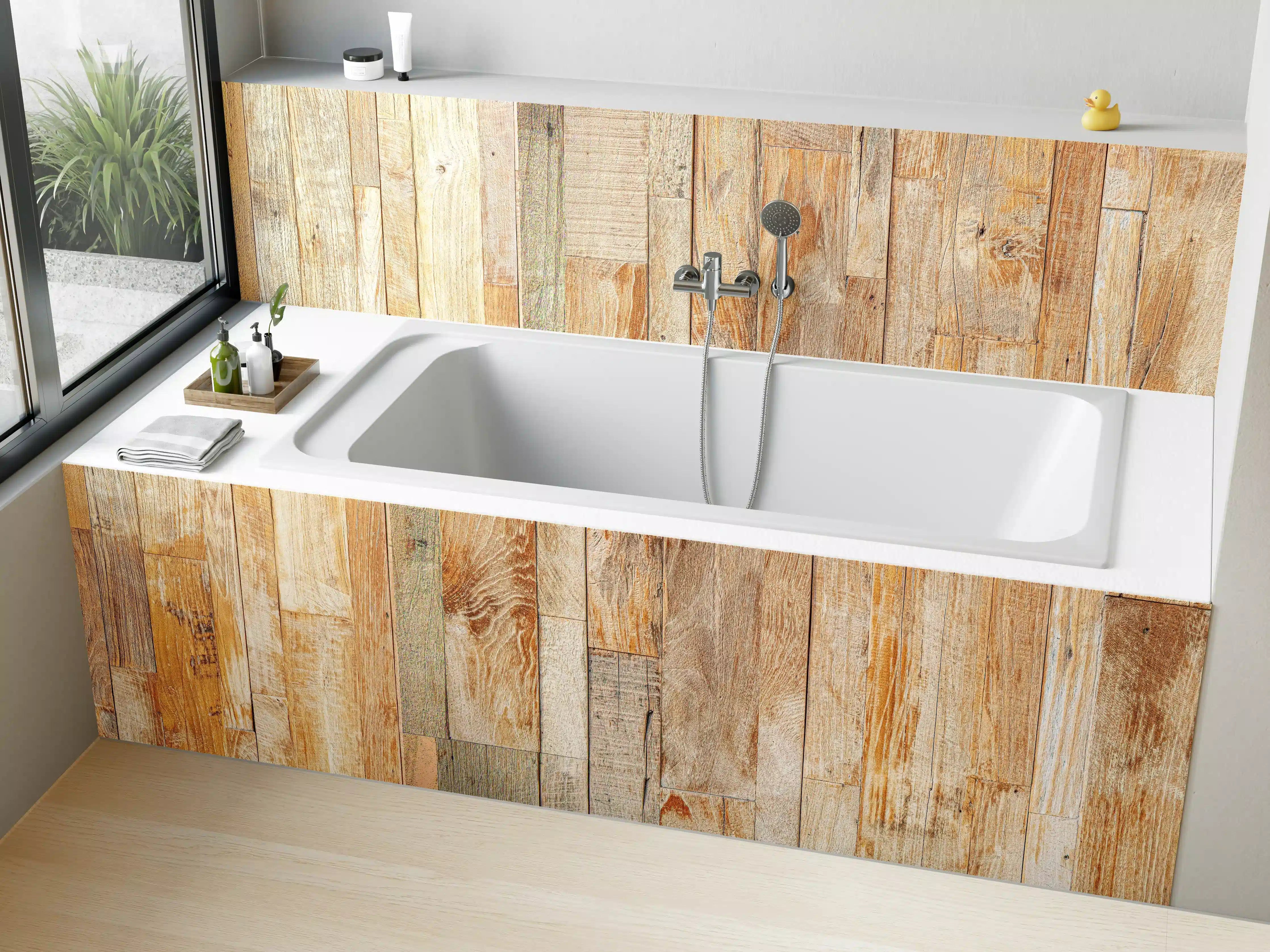 Badewannen-Rückwand - Heller Holzhintergrund