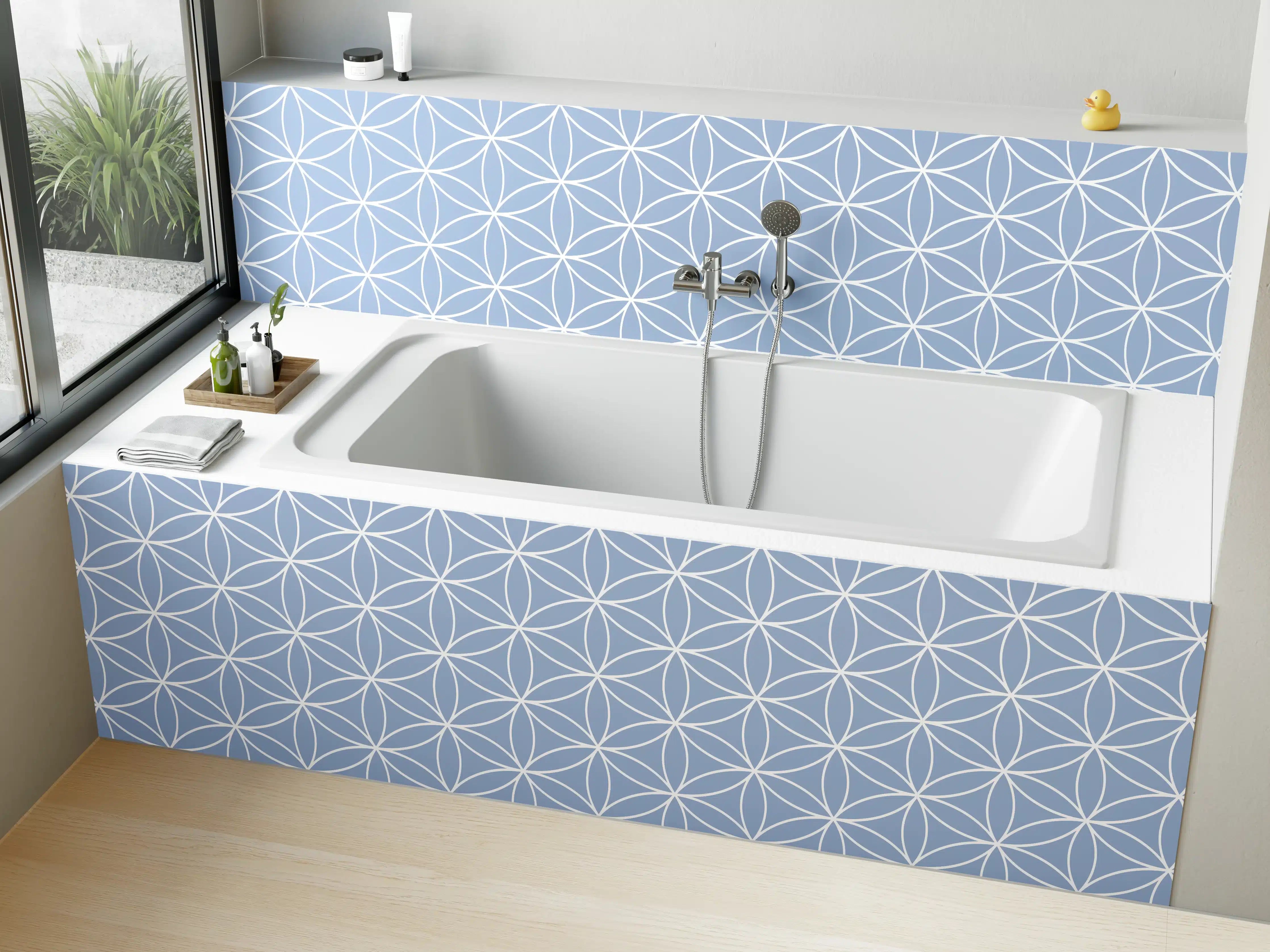 Badewannen-Rückwand - Heller blauer geometrischer Hintergrund