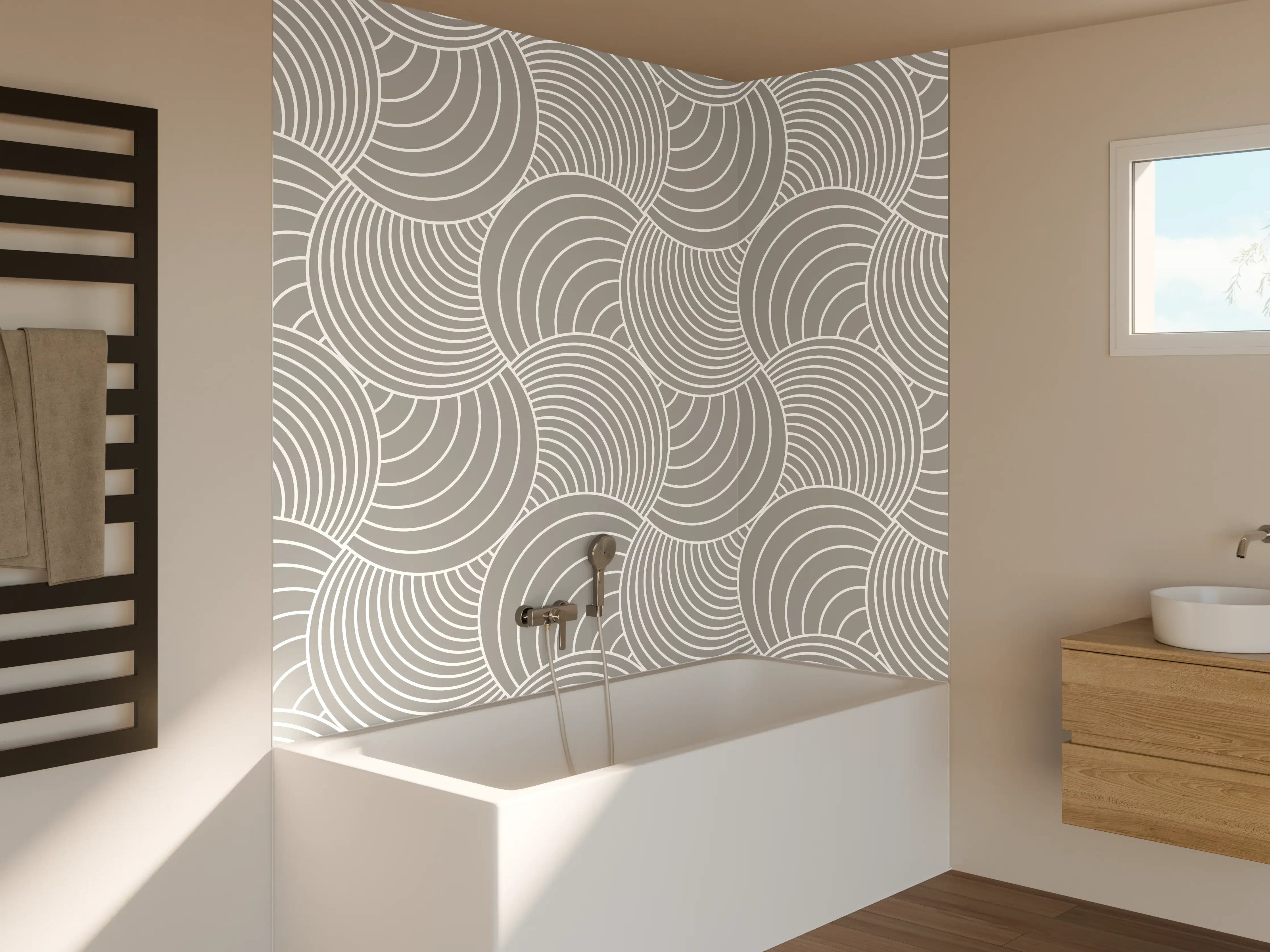 Badewannen-Rückwand - Heller geometrischer Muster mit Grautönen