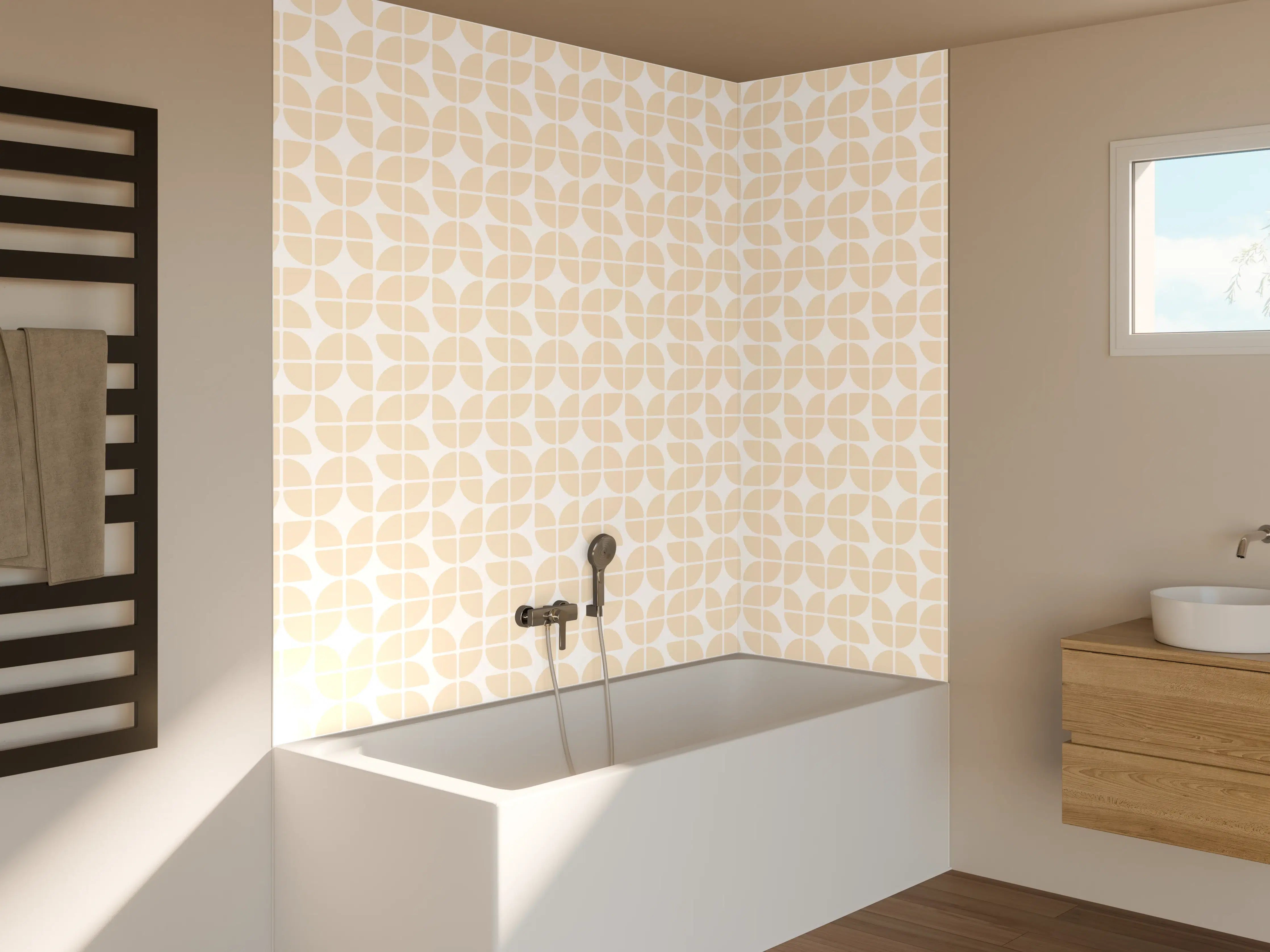 Badewannen-Rückwand - Helles Beige mit Grau-Muster
