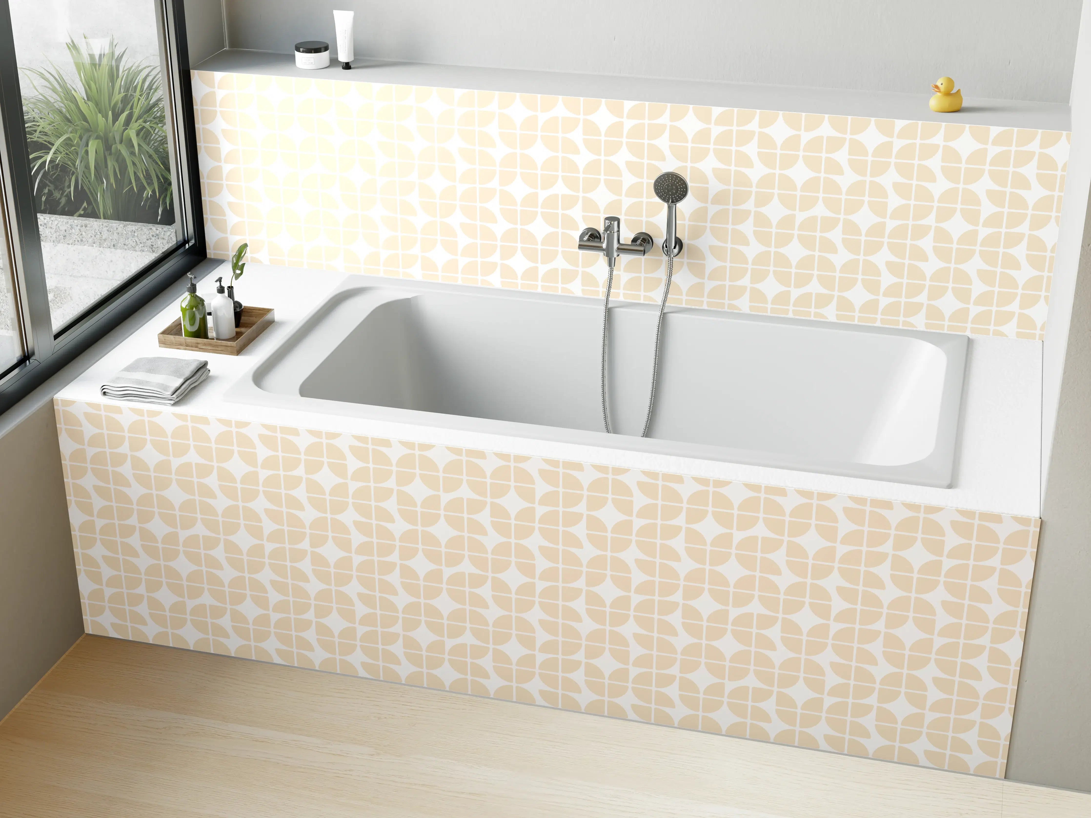 Badewannen-Rückwand - Helles Beige mit Grau-Muster