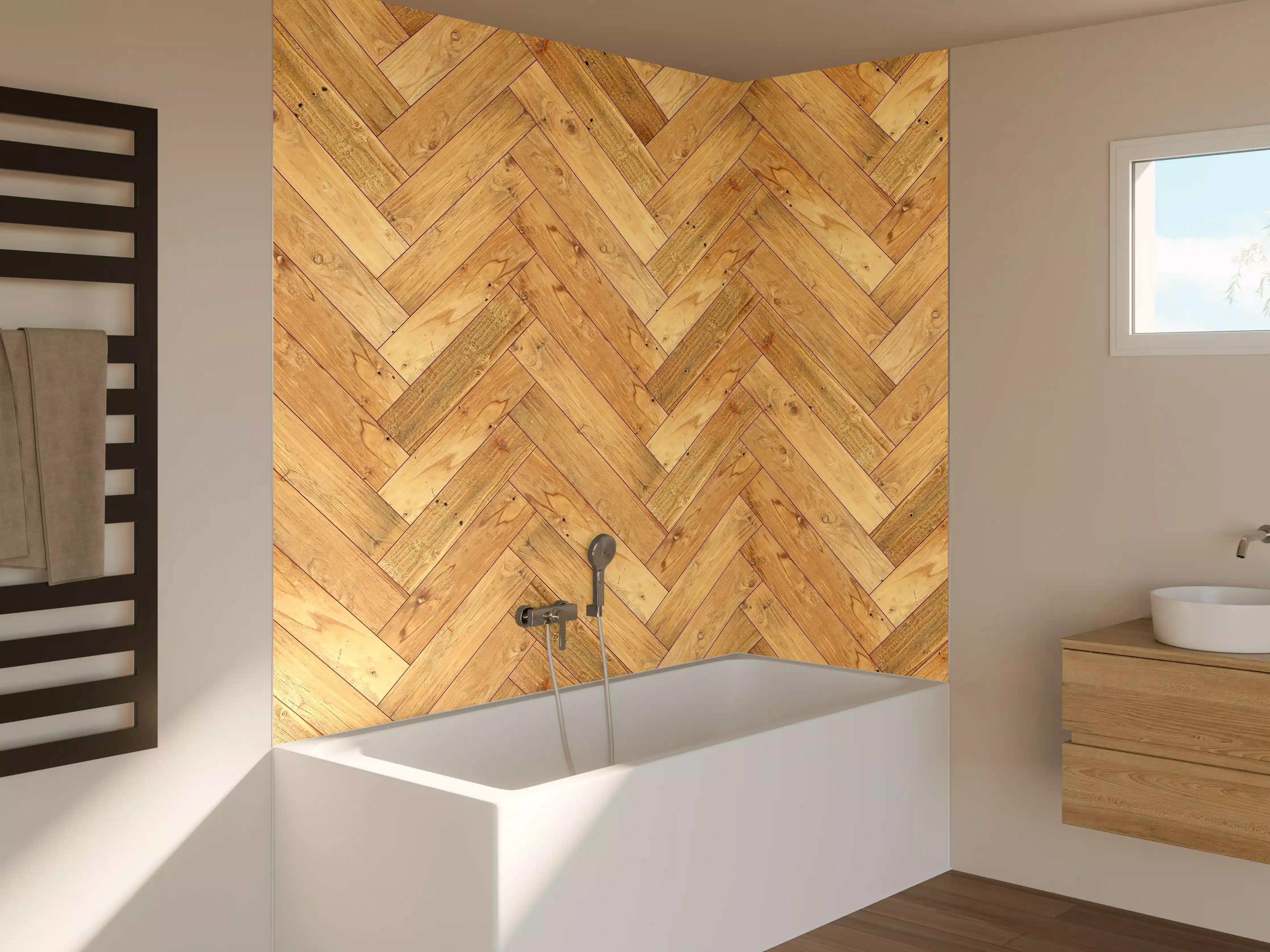 Badewannen-Rückwand - Helles Holzbrett Muster