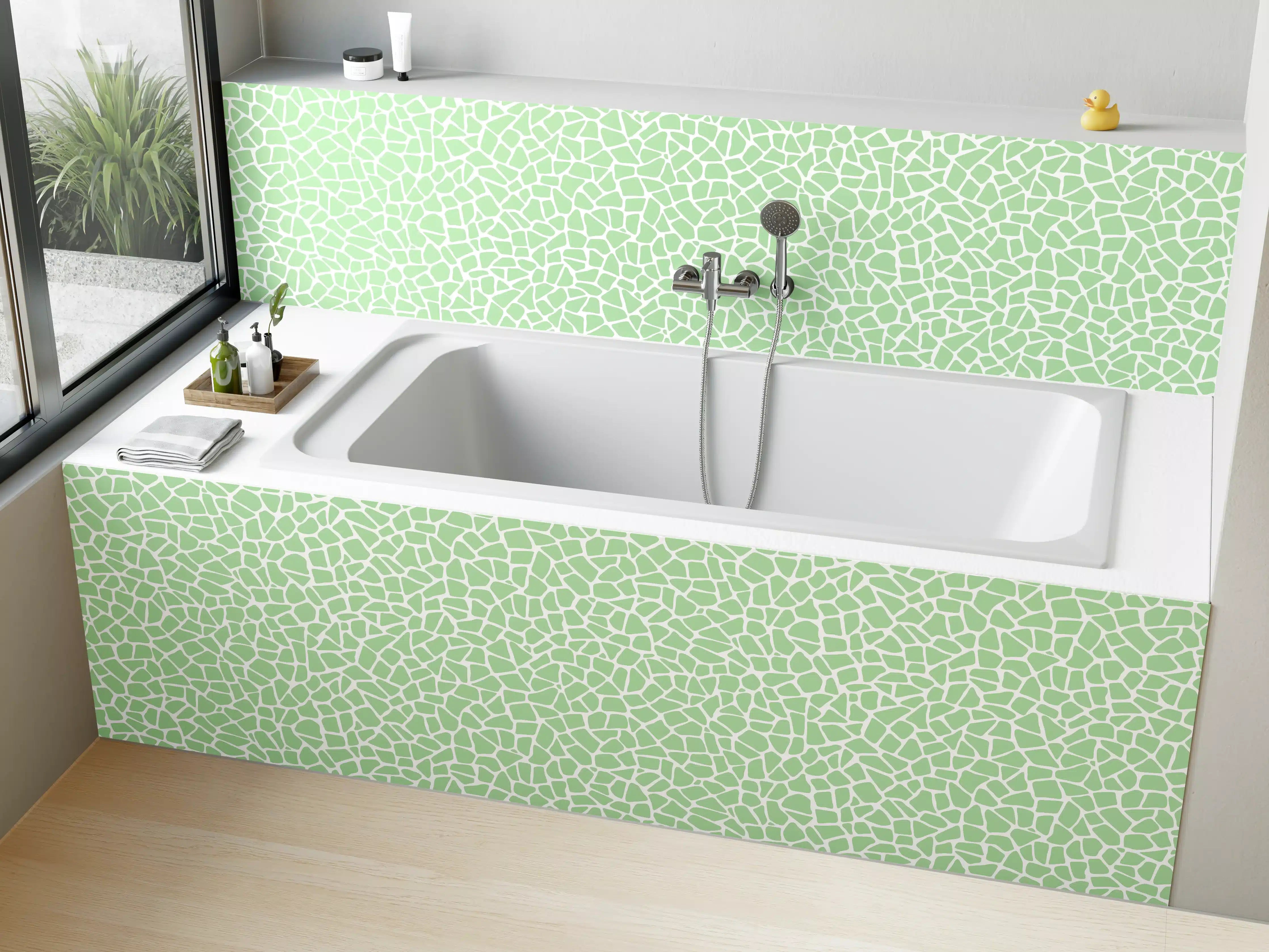 Badewannen-Rückwand - Helles, grünes Mosaik mit zarten Farbverläufen