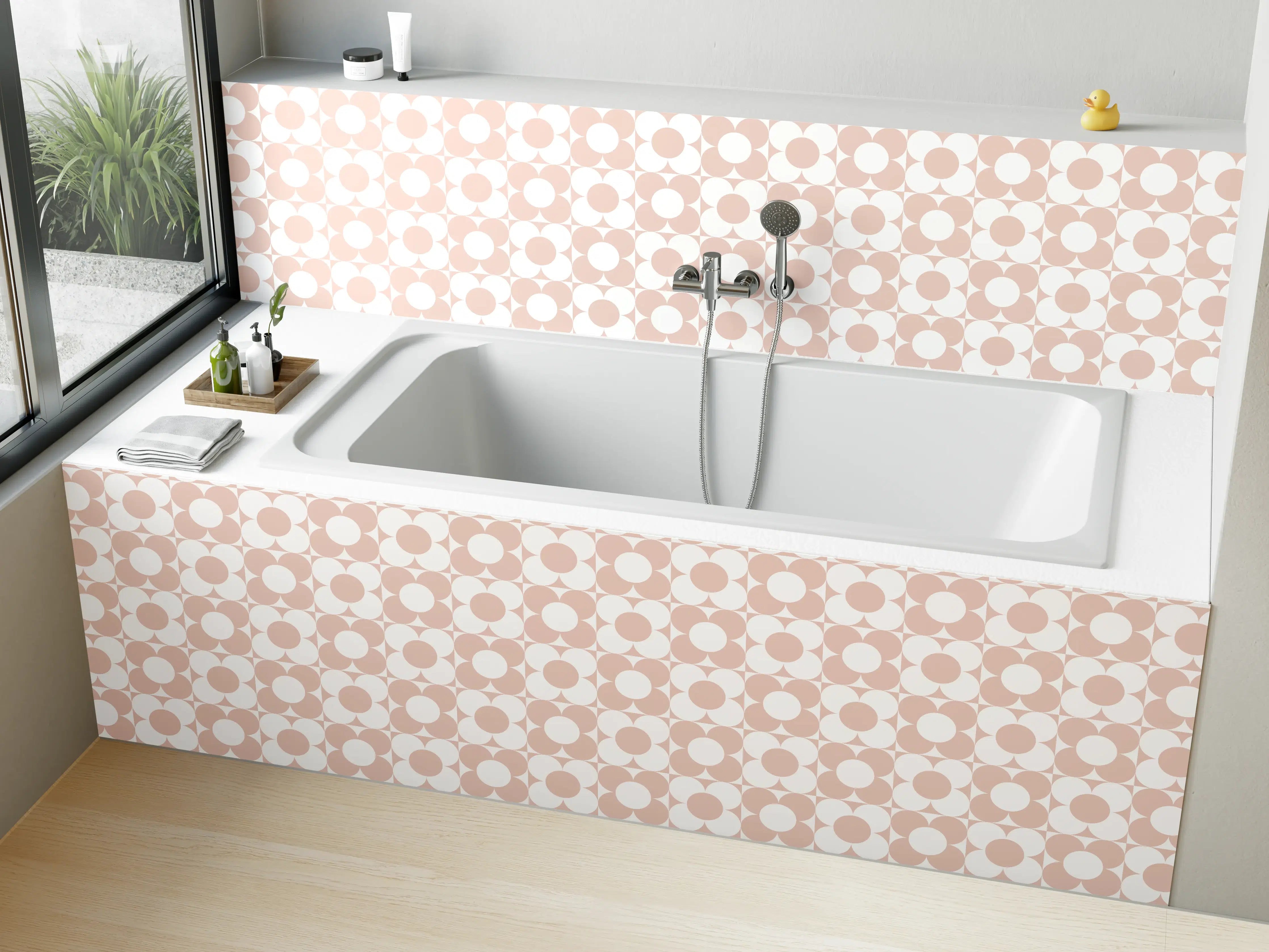 Badewannen-Rückwand - Hellrosa geometrische Muster mit sanften Tönen