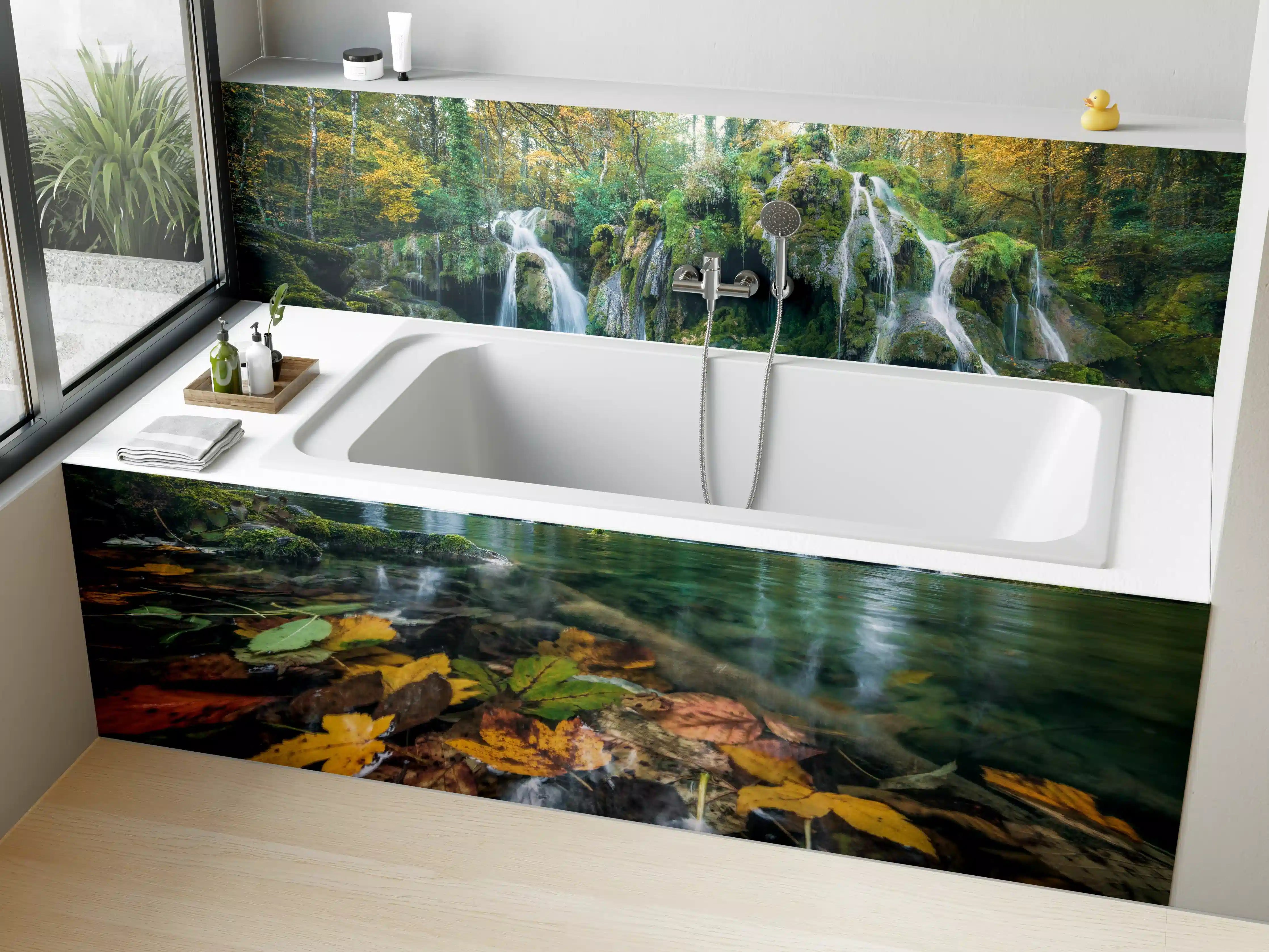 Badewannen-Rückwand - Herbstblätter im See