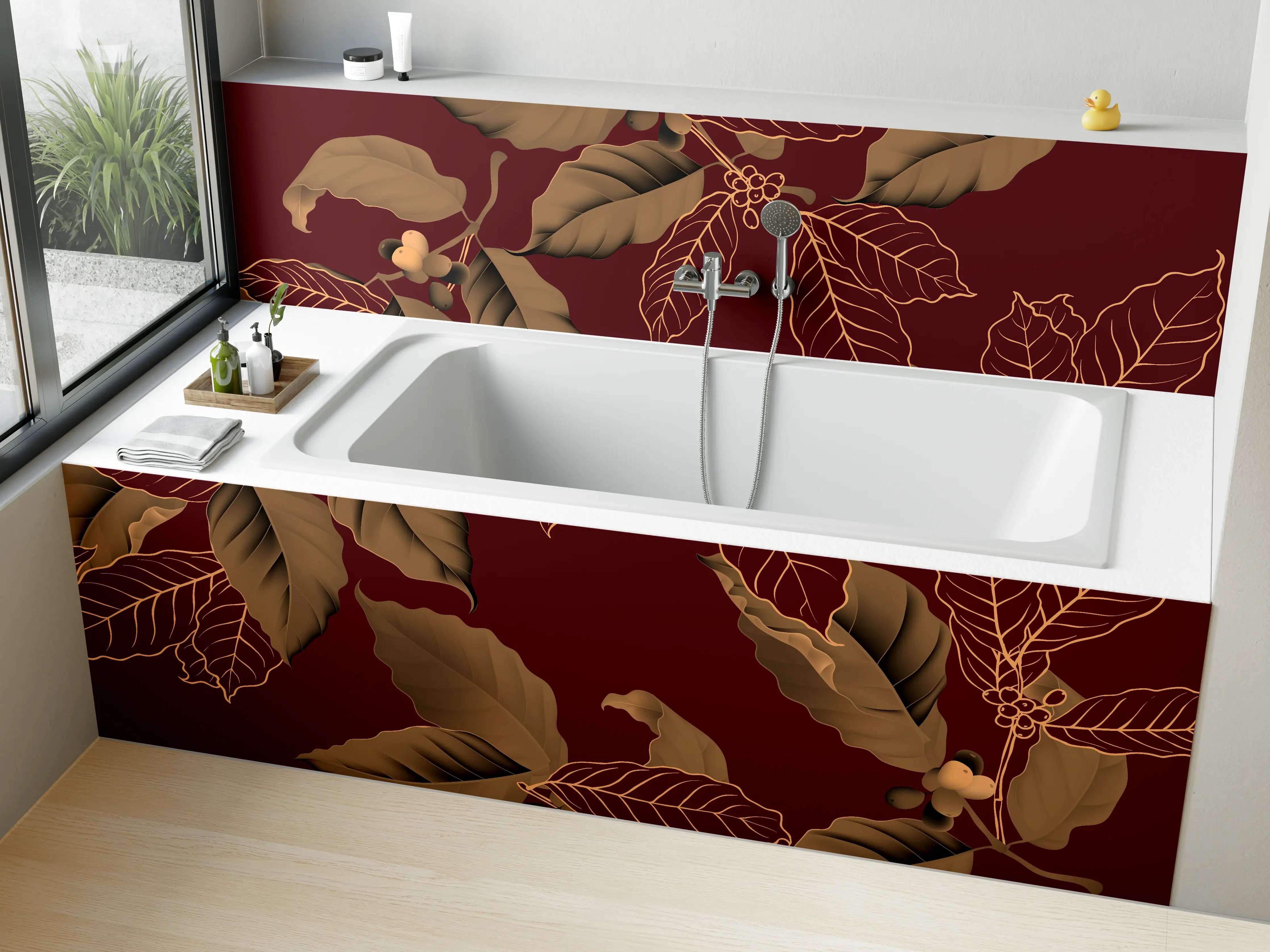 Badewannen-Rückwand - Herbstlaub Rot-Gold Muster