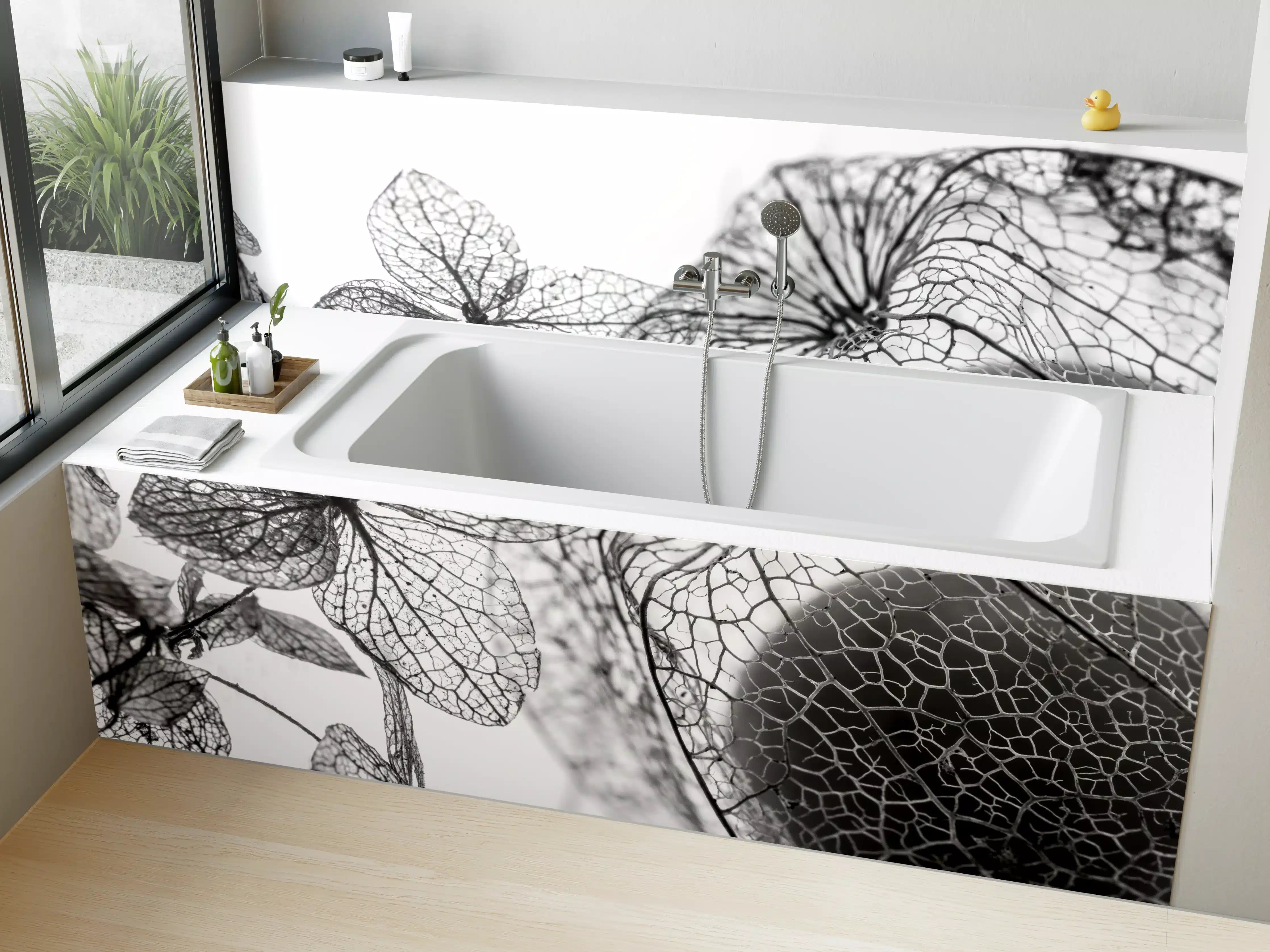 Badewannen-Rückwand - Herbstlaub-Struktur Weiß-Grau