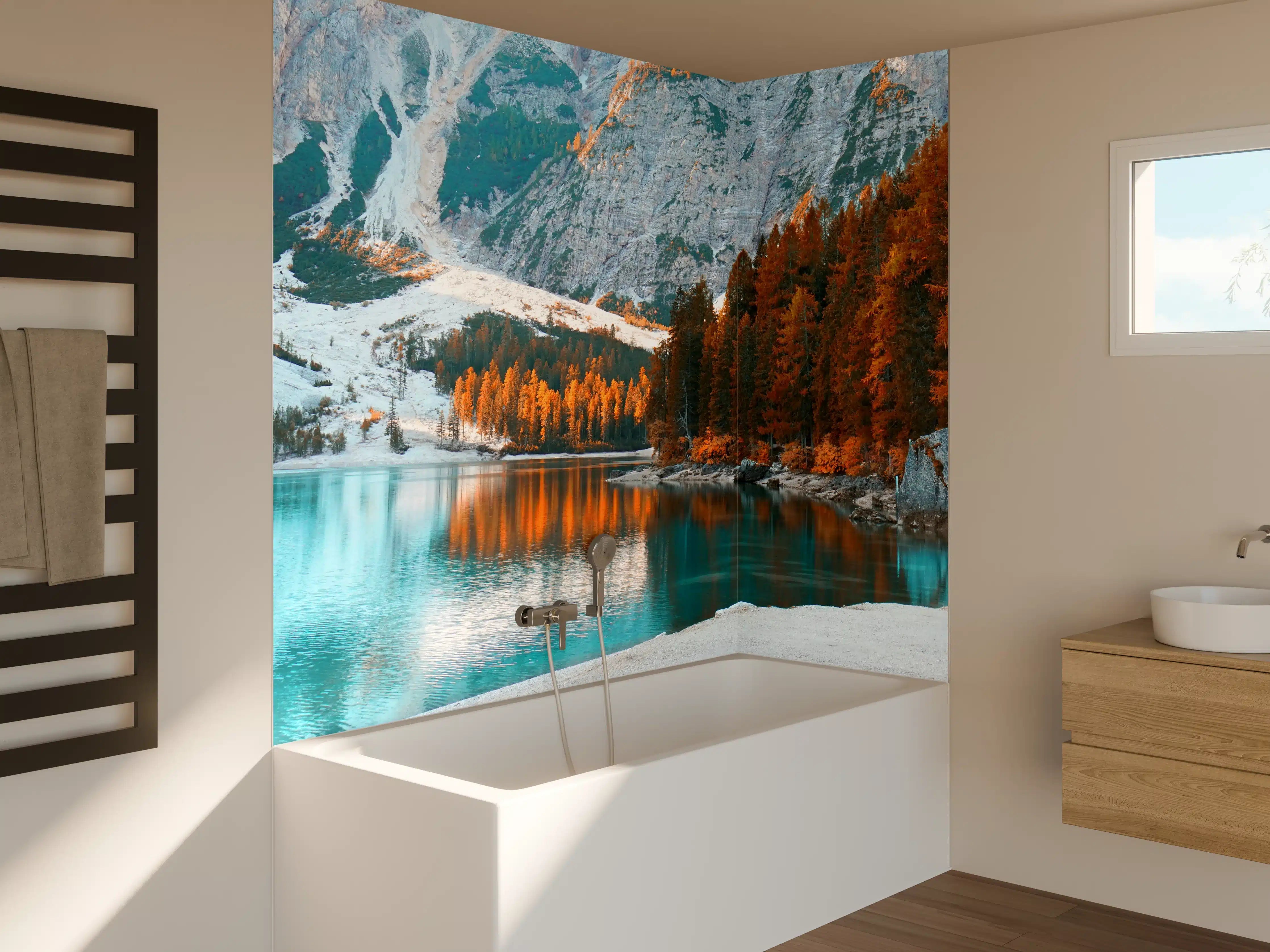 Badewannen-Rückwand - Herbstliche Bergsee-Landschaft