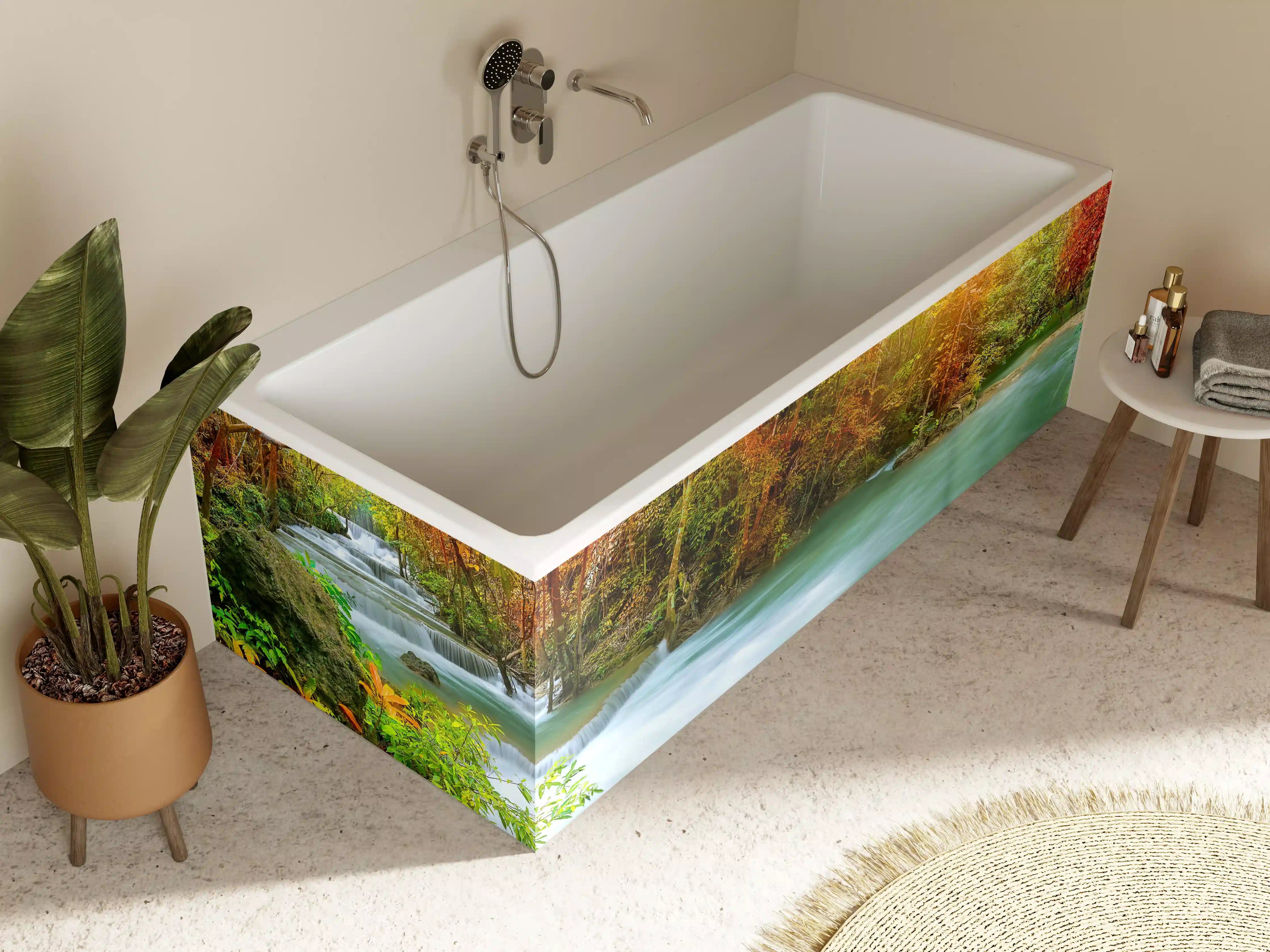 Badewannen-Rückwand - Herbstlicher Türkis-Wasserfall