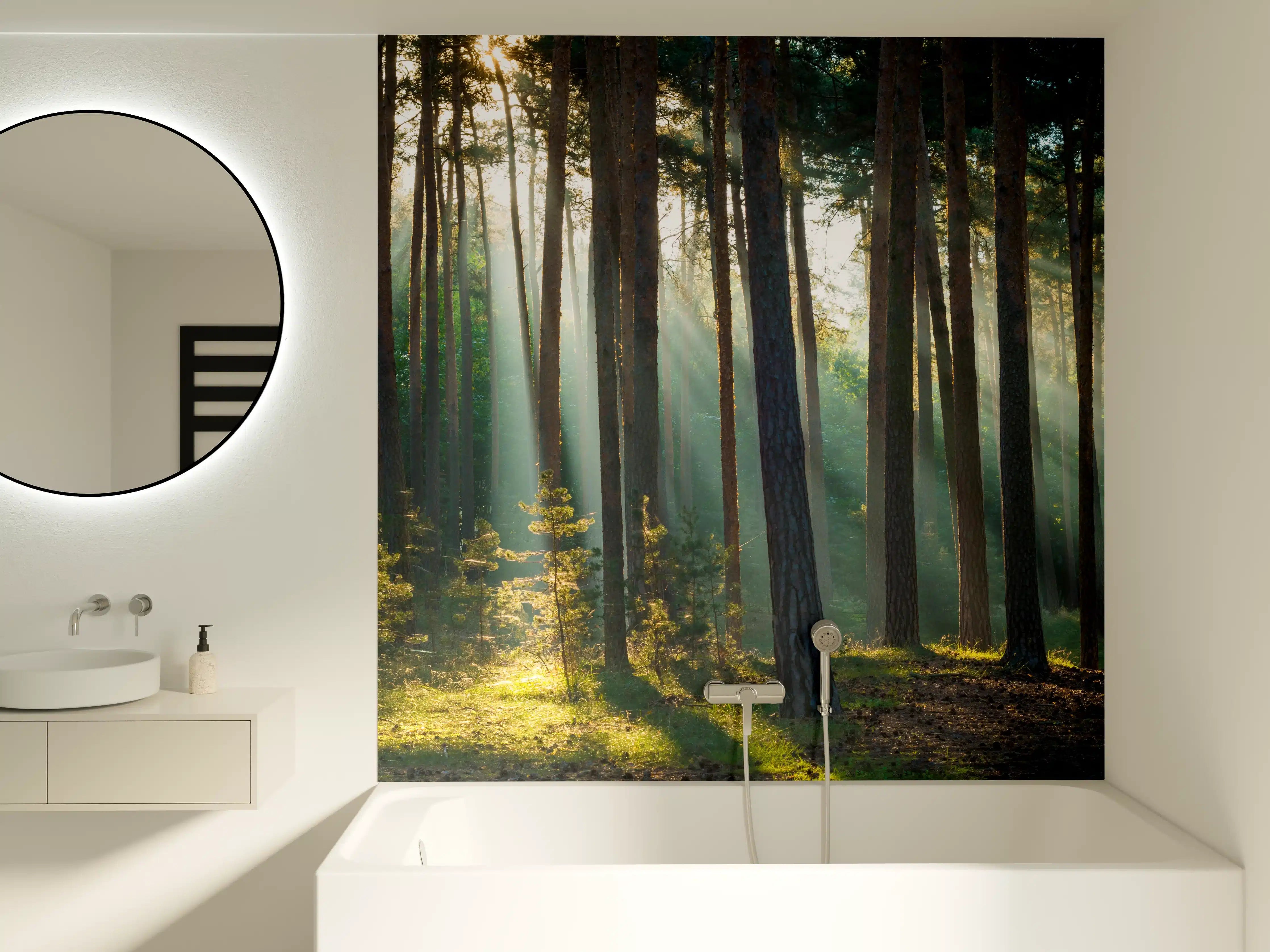 Badewannen-Rückwand - Herbstwald mit Sonnenstrahlen