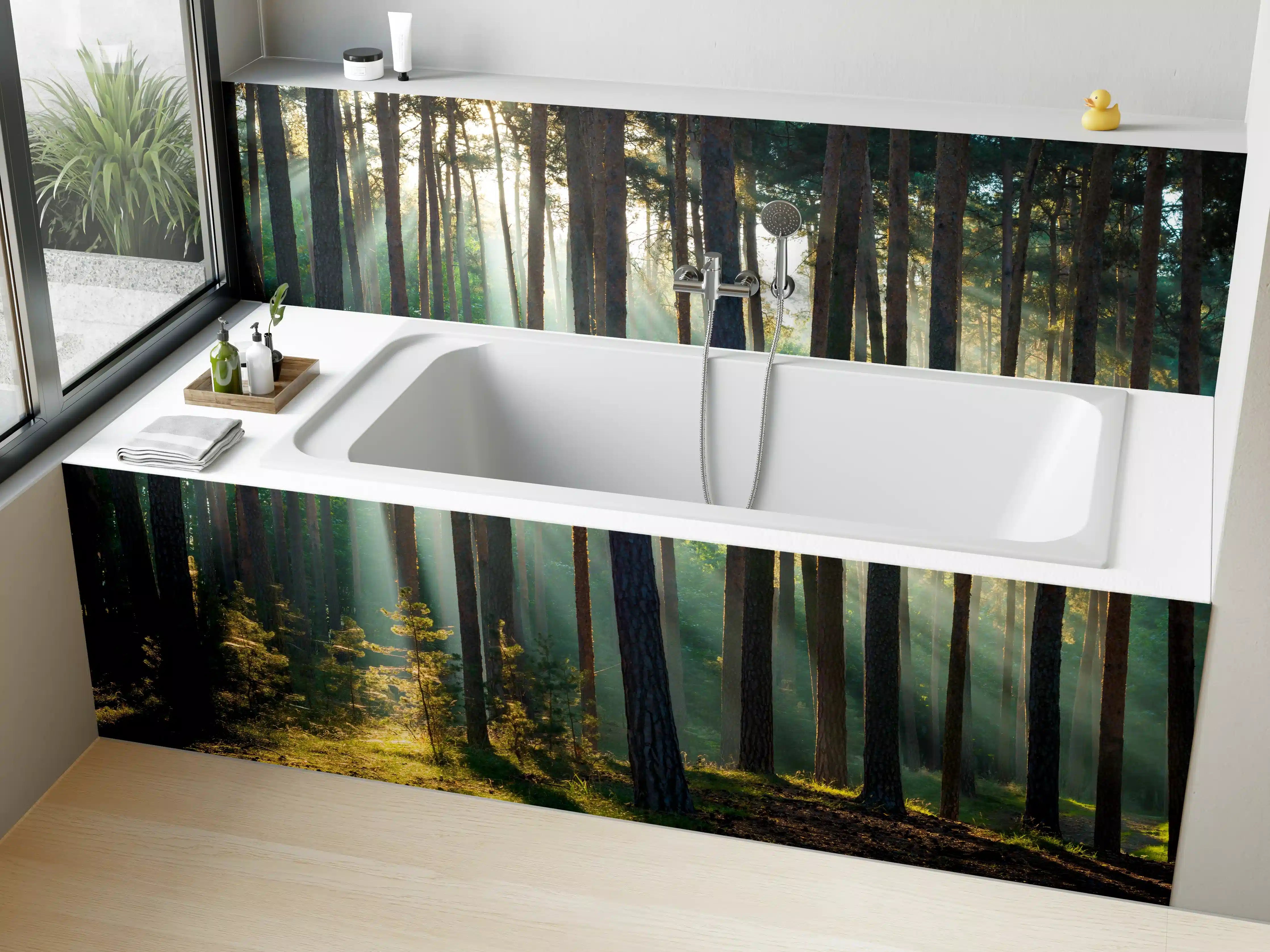 Badewannen-Rückwand - Herbstwald mit Sonnenstrahlen