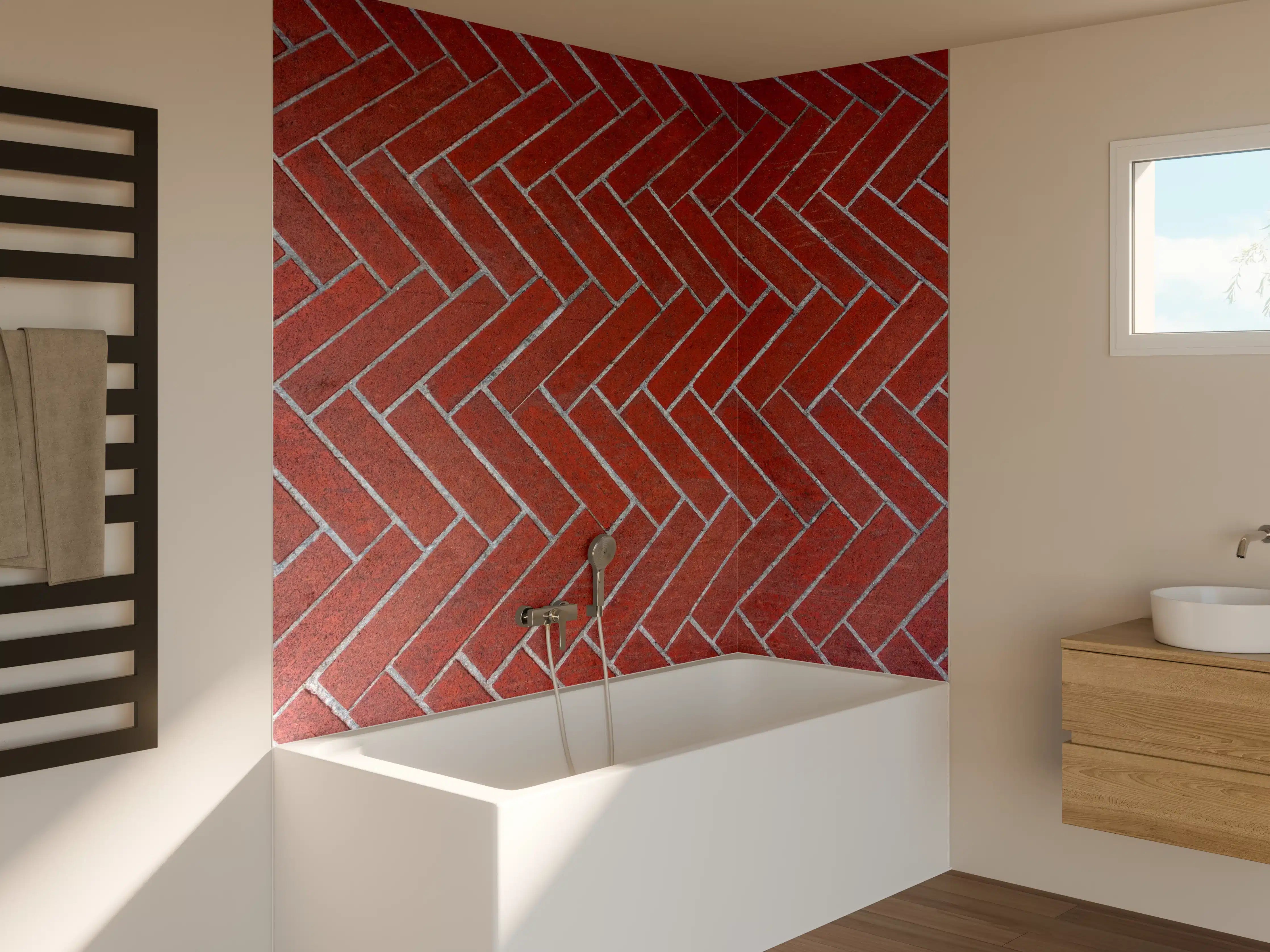 Badewannen-Rückwand - Herringbone Red Brick Pavers