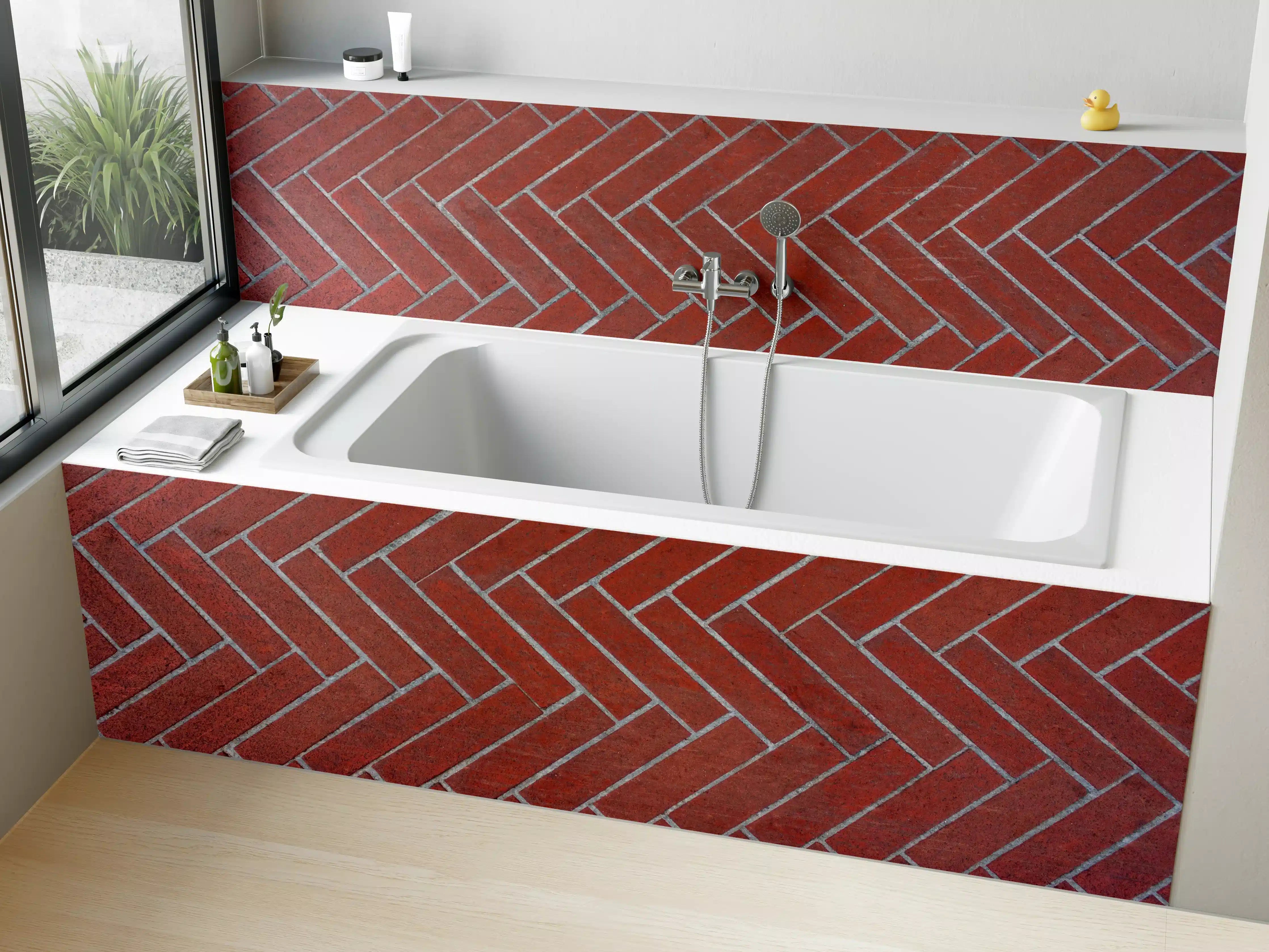 Badewannen-Rückwand - Herringbone Red Brick Pavers
